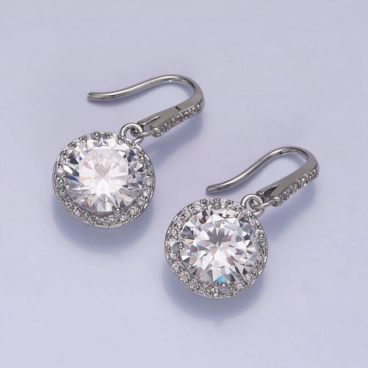 16K Gold Filled Clear Round CZ Micro Paved French Hook Earrings in Gold & Silver | AD1175 AD1176