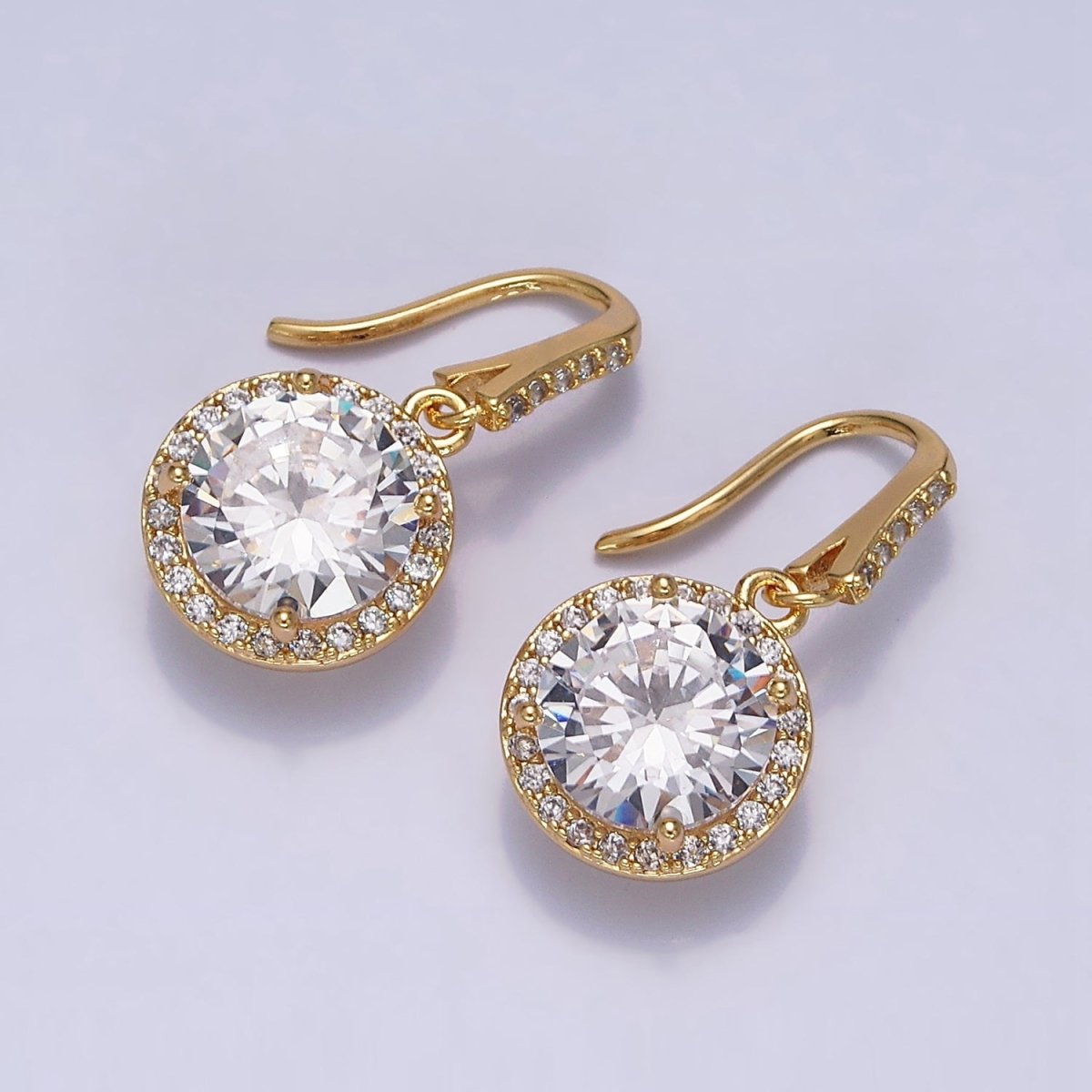 16K Gold Filled Clear Round CZ Micro Paved French Hook Earrings in Gold & Silver | AD1175 AD1176
