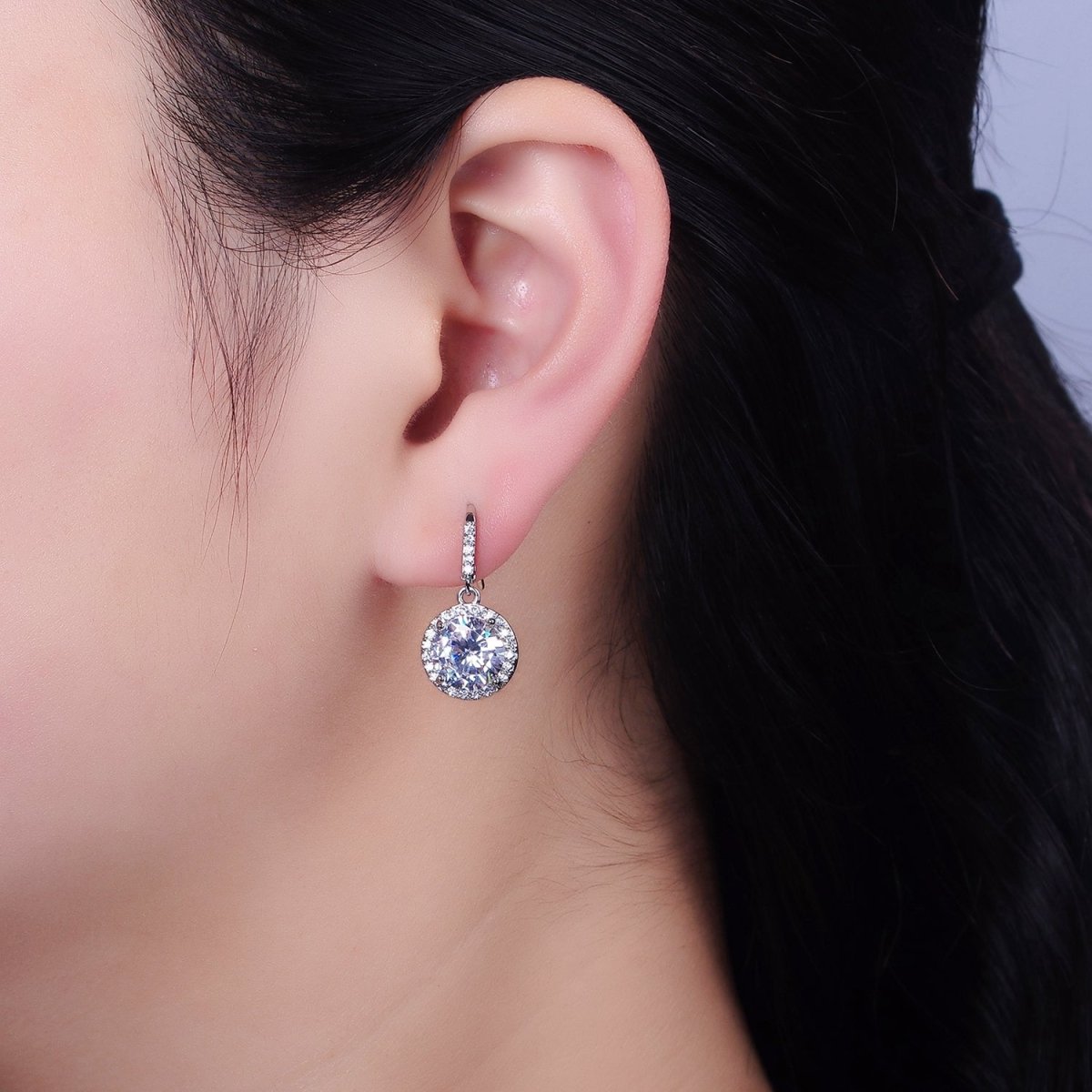 16K Gold Filled Clear Round CZ Micro Paved French Hook Earrings in Gold & Silver | AD1175 AD1176