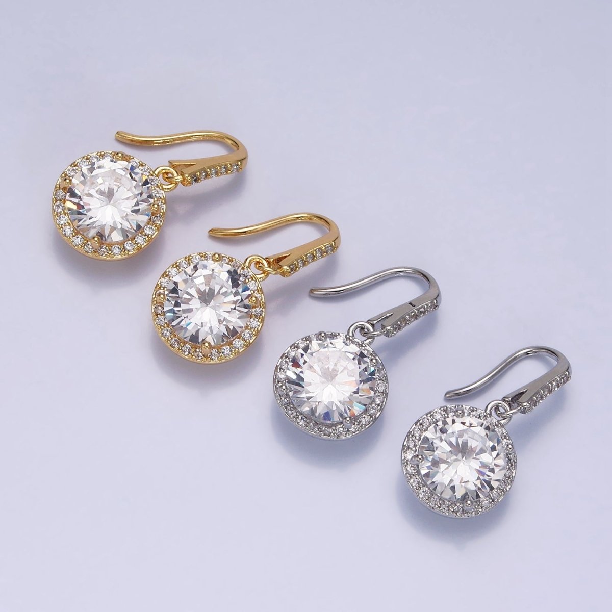 16K Gold Filled Clear Round CZ Micro Paved French Hook Earrings in Gold & Silver | AD1175 AD1176