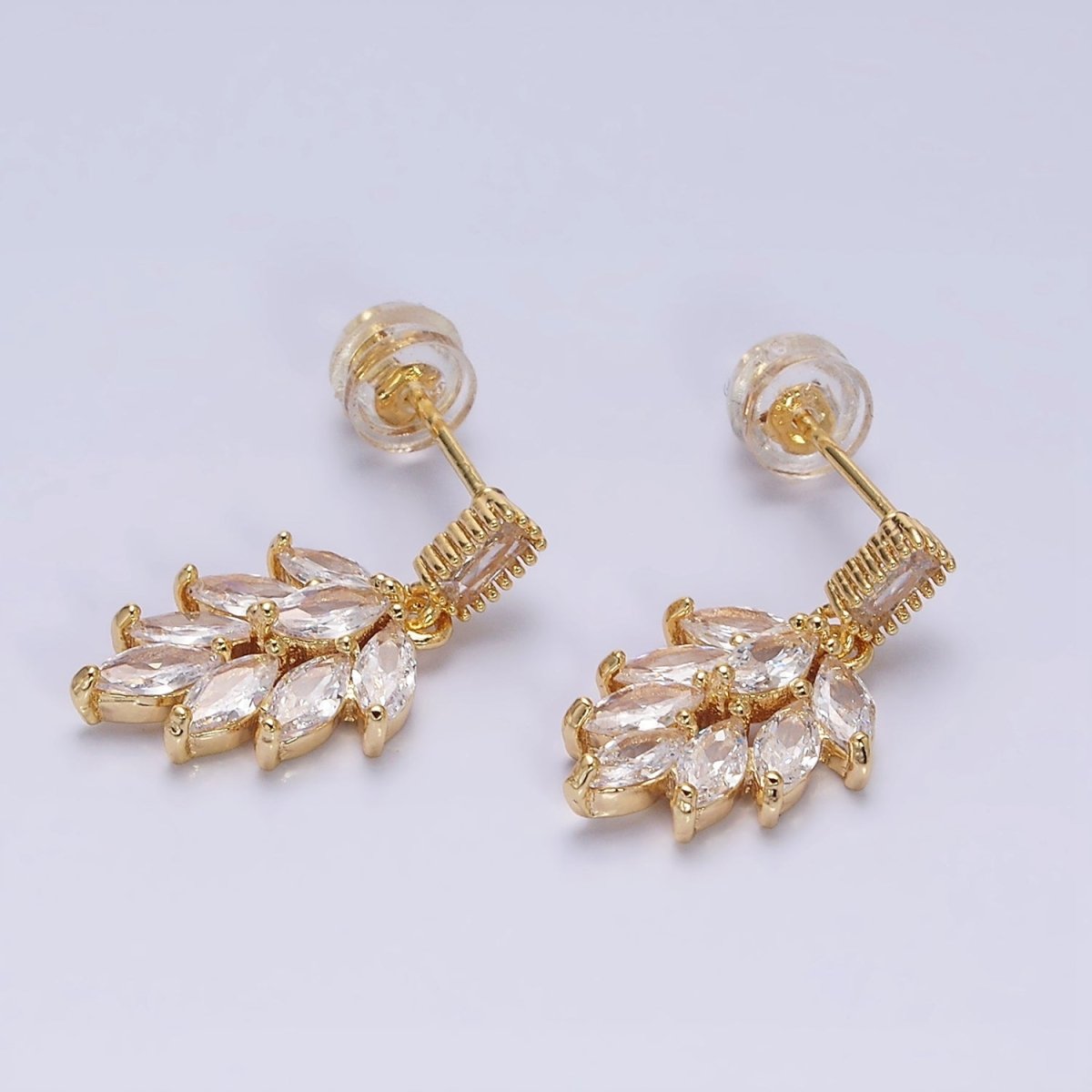 16K Gold Filled Clear Teardrop Baguette CZ Drop Stud Earrings in Gold & Silver | AD1008 AD1009