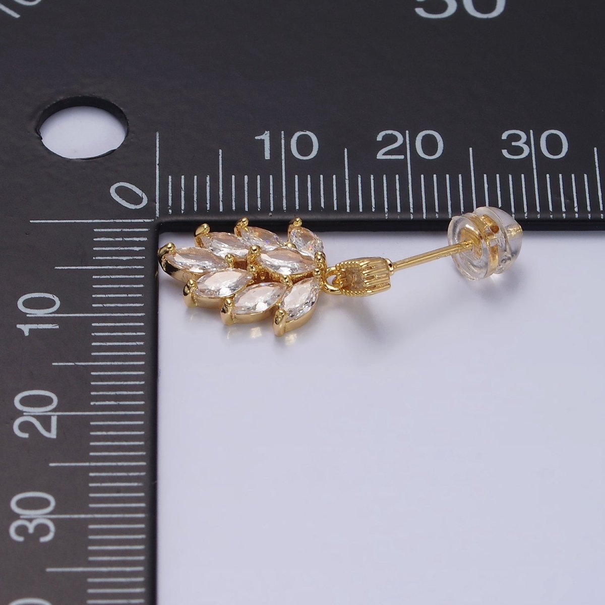 16K Gold Filled Clear Teardrop Baguette CZ Drop Stud Earrings in Gold & Silver | AD1008 AD1009