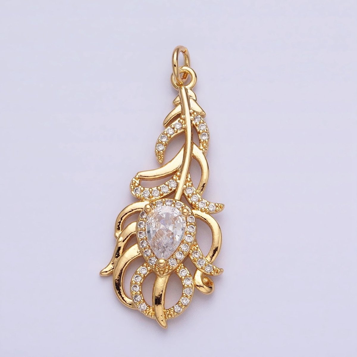 16K Gold Filled Clear Teardrop Micro Paved CZ Nature Compound Leaf Add-On Charm in Gold & Silver | AC966 AC967