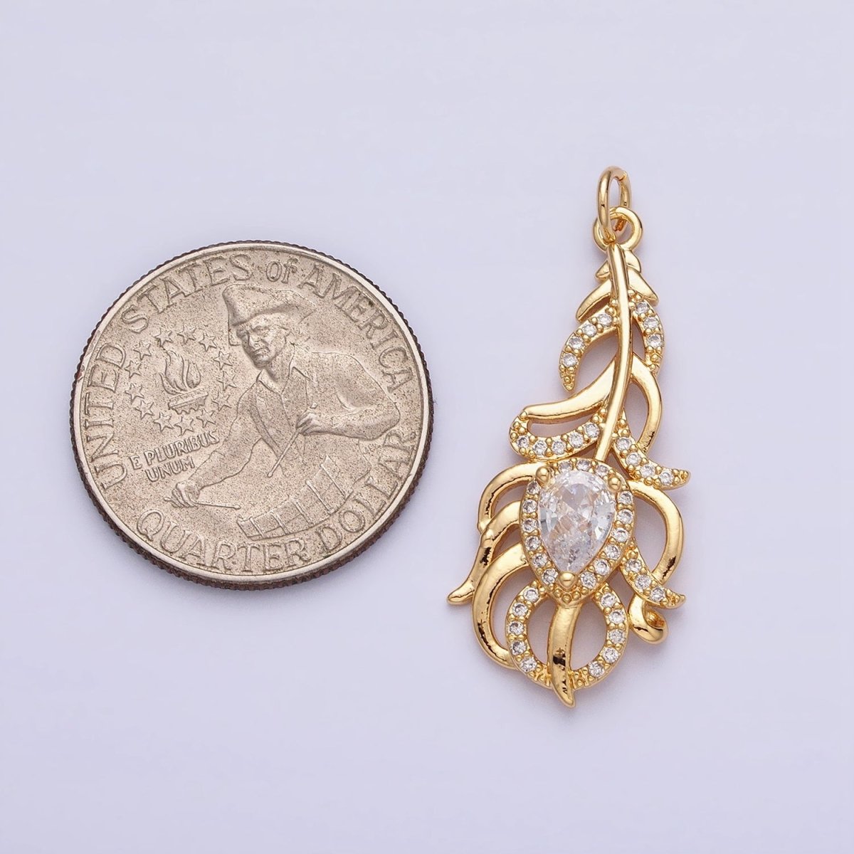 16K Gold Filled Clear Teardrop Micro Paved CZ Nature Compound Leaf Add-On Charm in Gold & Silver | AC966 AC967
