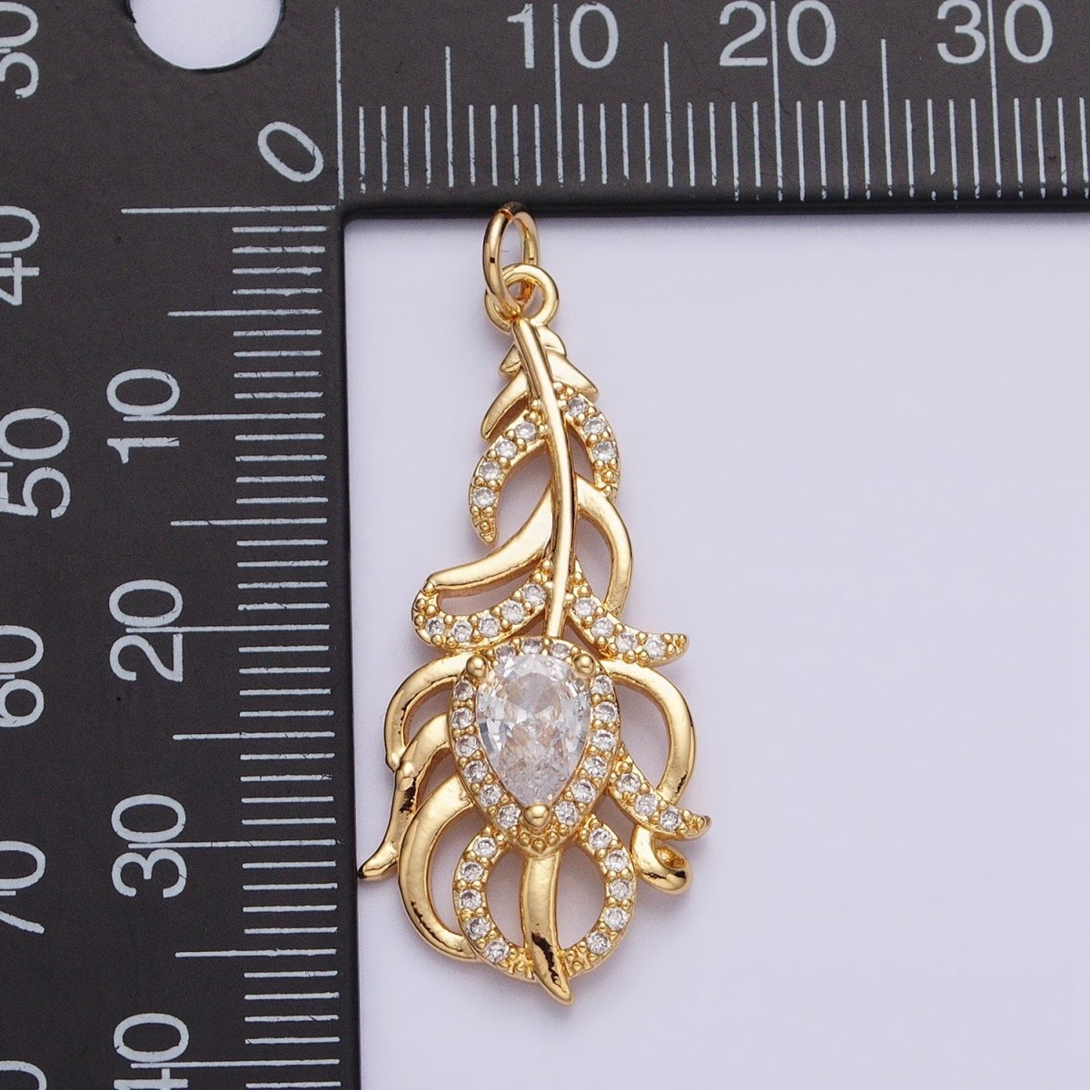 16K Gold Filled Clear Teardrop Micro Paved CZ Nature Compound Leaf Add-On Charm in Gold & Silver | AC966 AC967