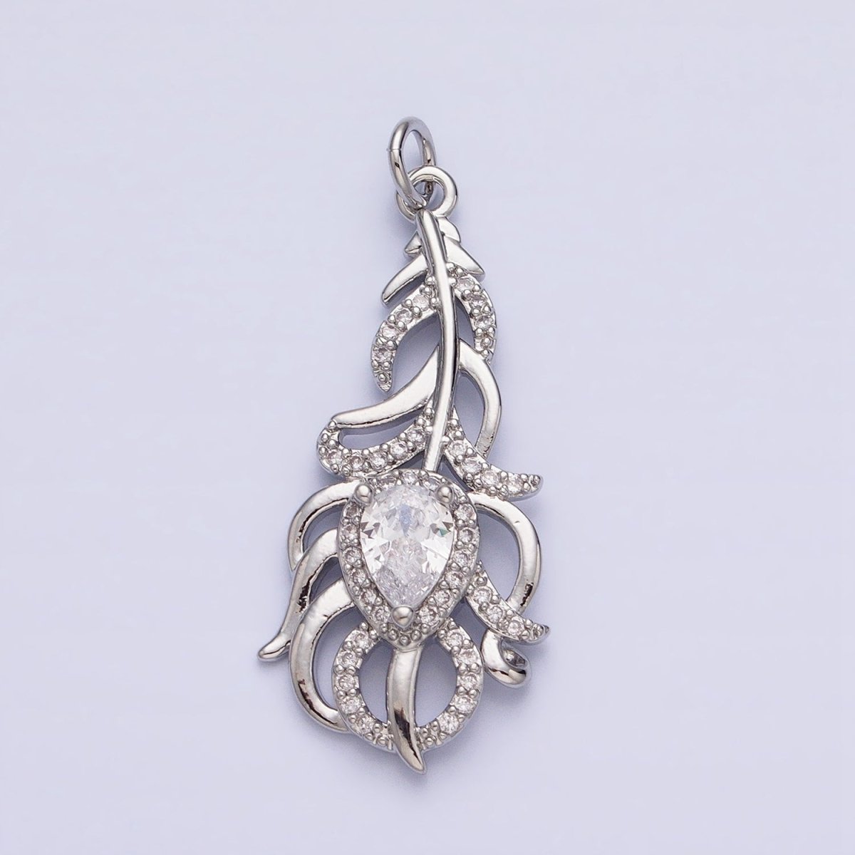16K Gold Filled Clear Teardrop Micro Paved CZ Nature Compound Leaf Add-On Charm in Gold & Silver | AC966 AC967