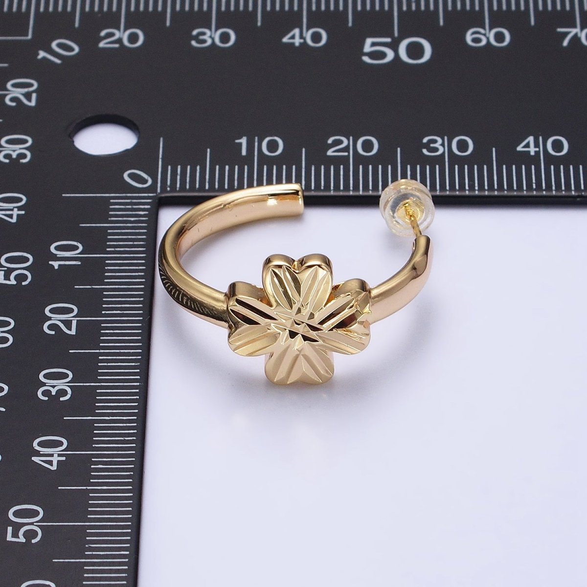 16K Gold Filled Clover Quatrefoil 30mm C-Shaped Hoop Earrings in Gold & Silver | AB473 AB474