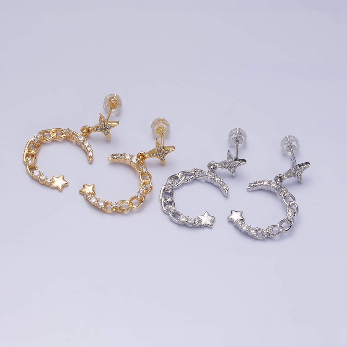 16K Gold Filled Crescent Moon Dangle Earring - Gold Celestial Stud Earrings AD1473 AD1472
