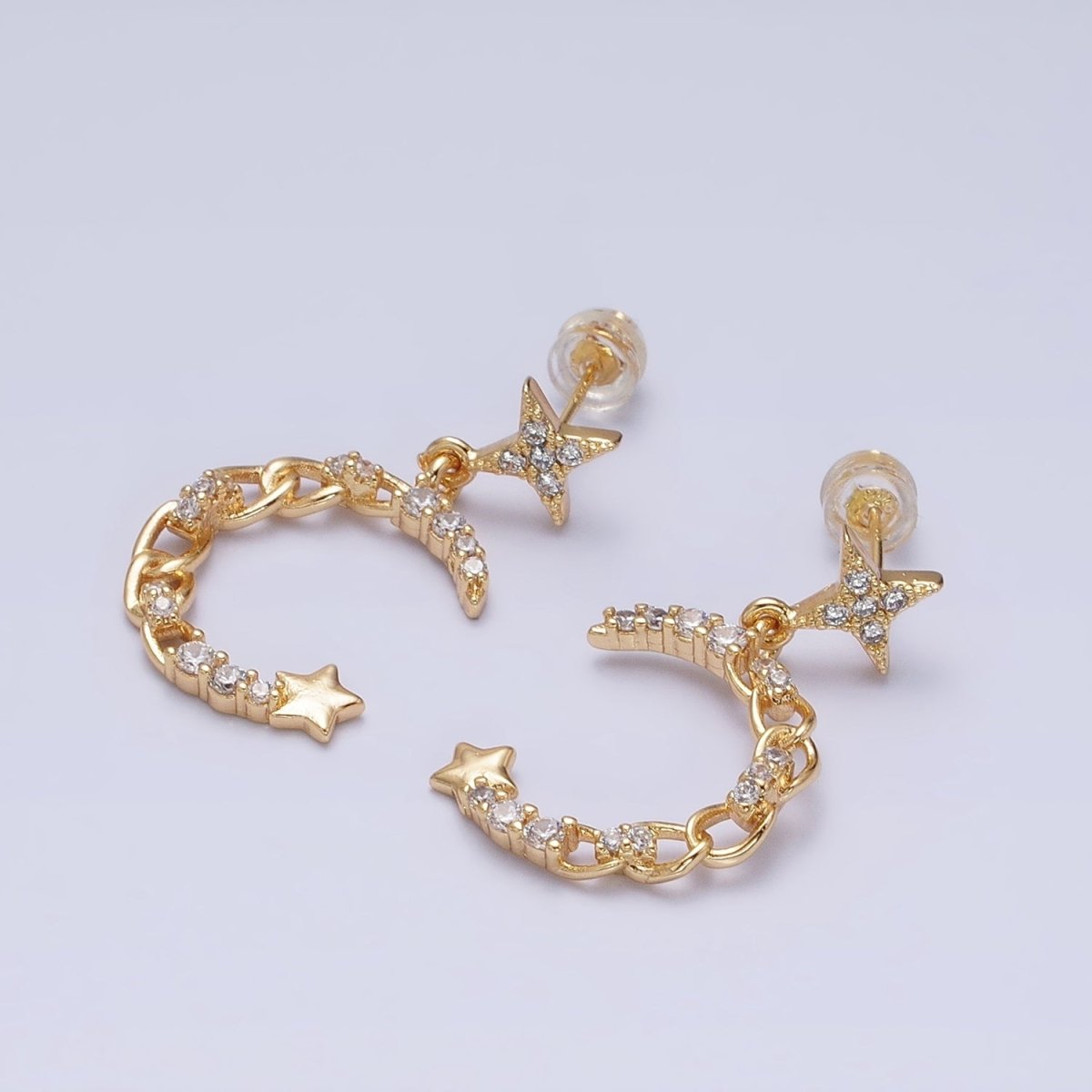 16K Gold Filled Crescent Moon Dangle Earring - Gold Celestial Stud Earrings AD1473 AD1472