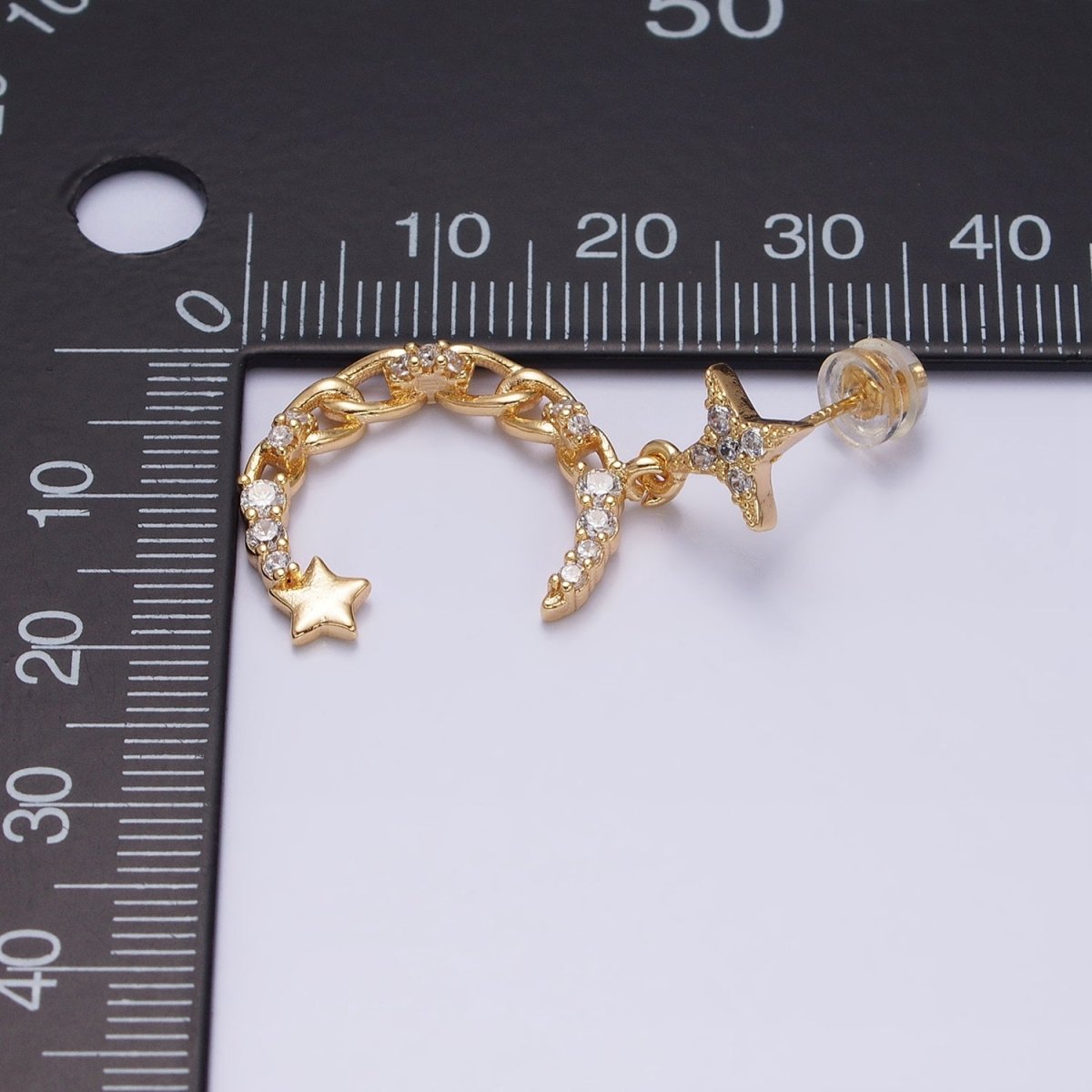 16K Gold Filled Crescent Moon Dangle Earring - Gold Celestial Stud Earrings AD1473 AD1472