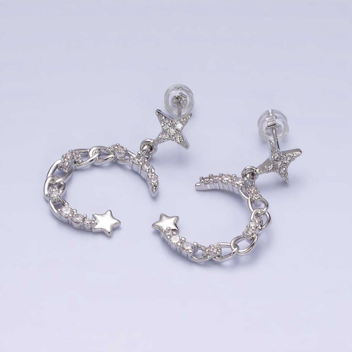 16K Gold Filled Crescent Moon Dangle Earring - Gold Celestial Stud Earrings AD1473 AD1472