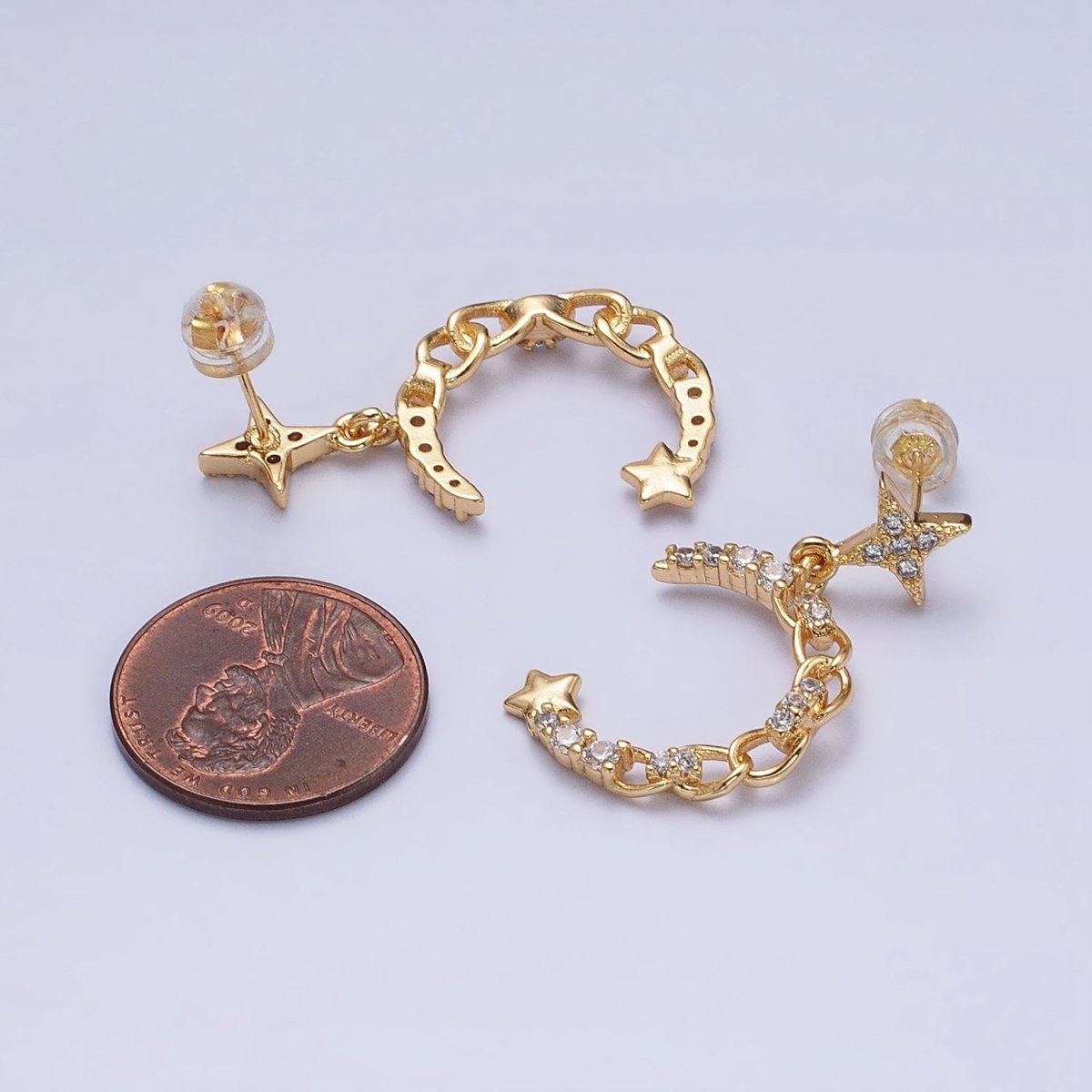 16K Gold Filled Crescent Moon Dangle Earring - Gold Celestial Stud Earrings AD1473 AD1472