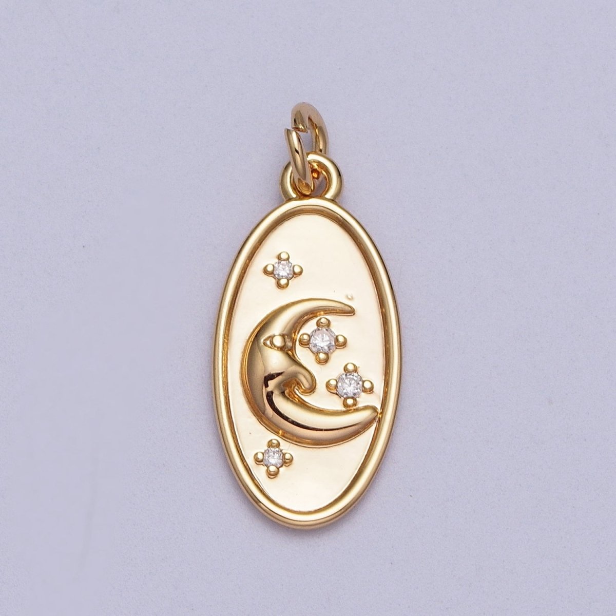 16K Gold Filled Crescent Moon Star Celestial Oval Charm E-430