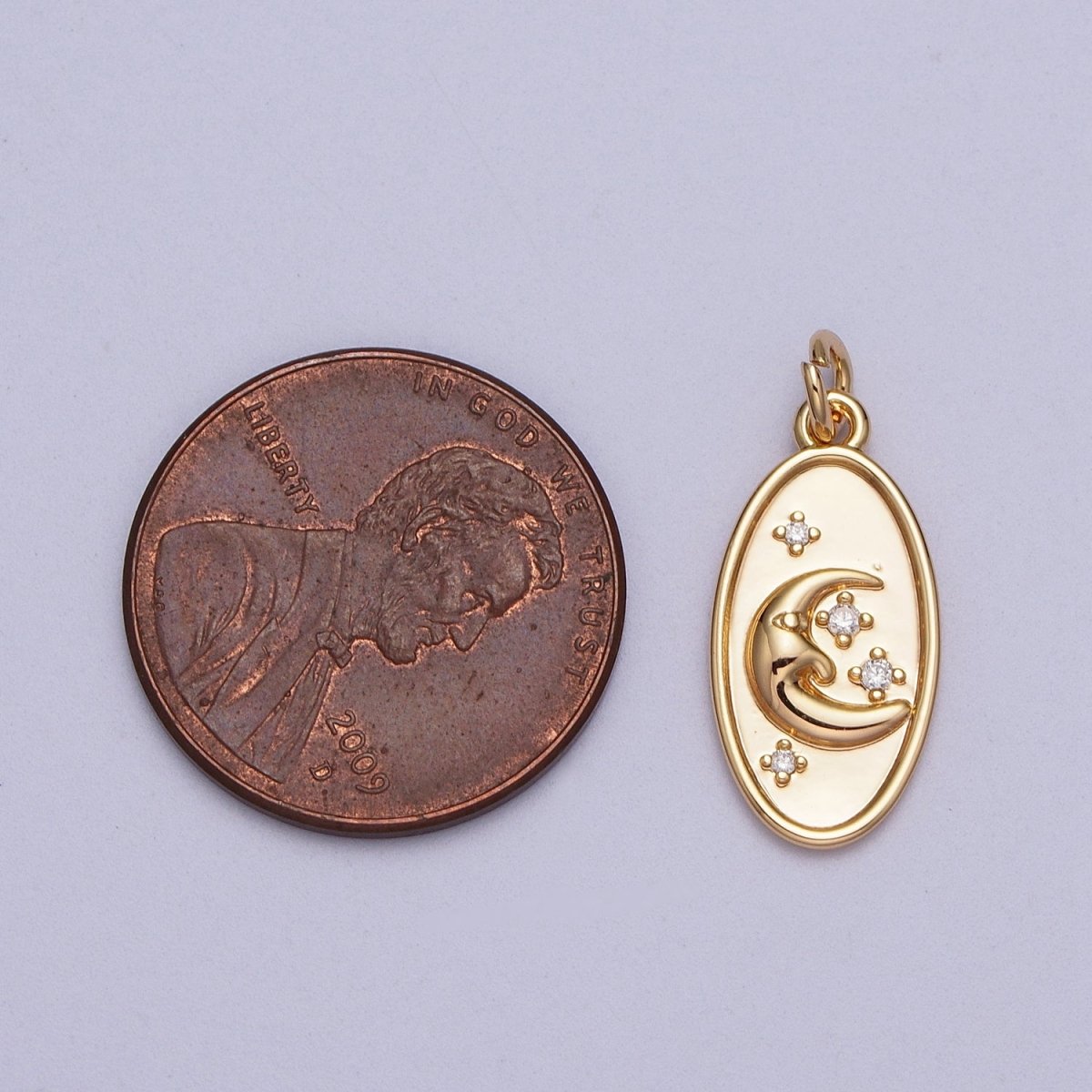 16K Gold Filled Crescent Moon Star Celestial Oval Charm E-430