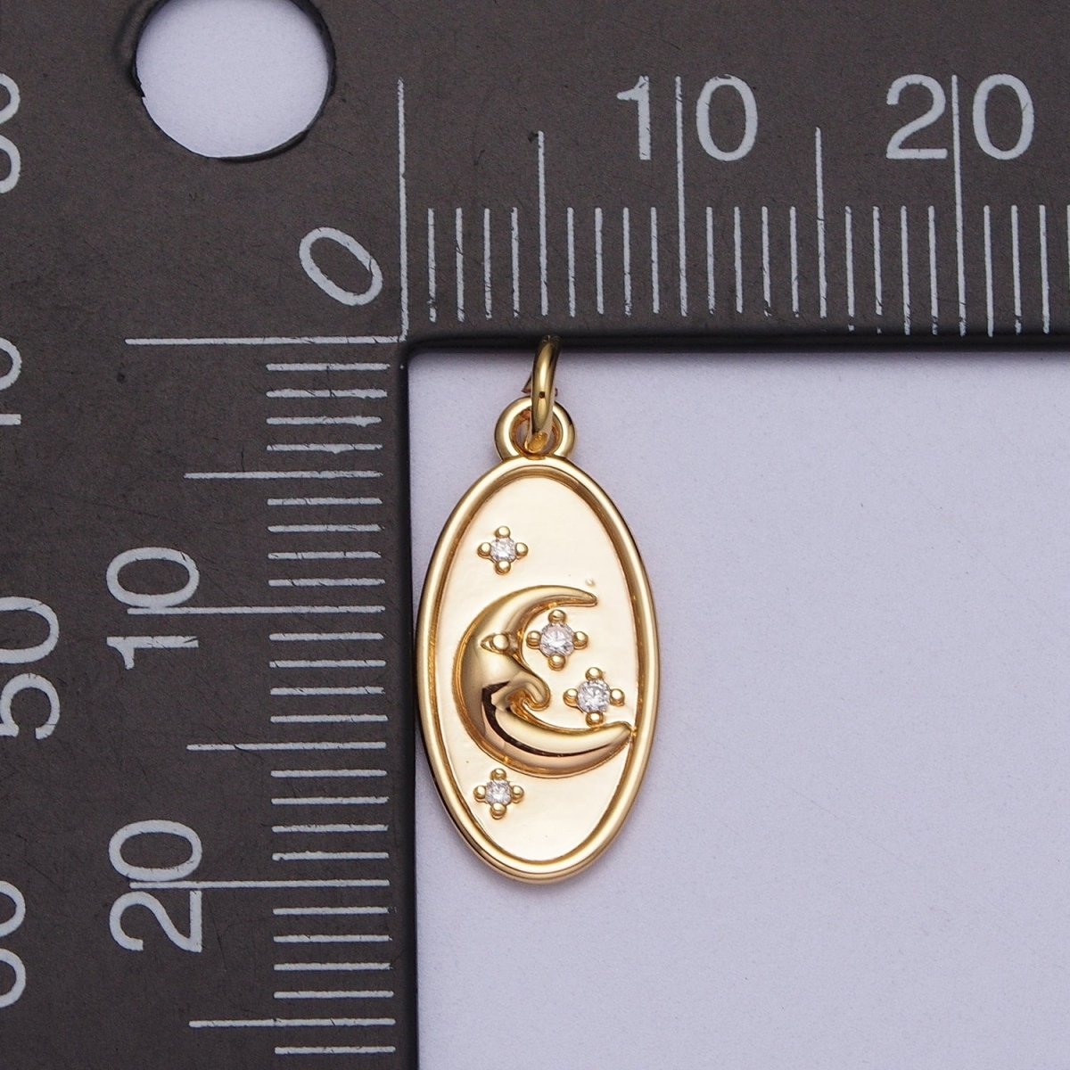 16K Gold Filled Crescent Moon Star Celestial Oval Charm E-430
