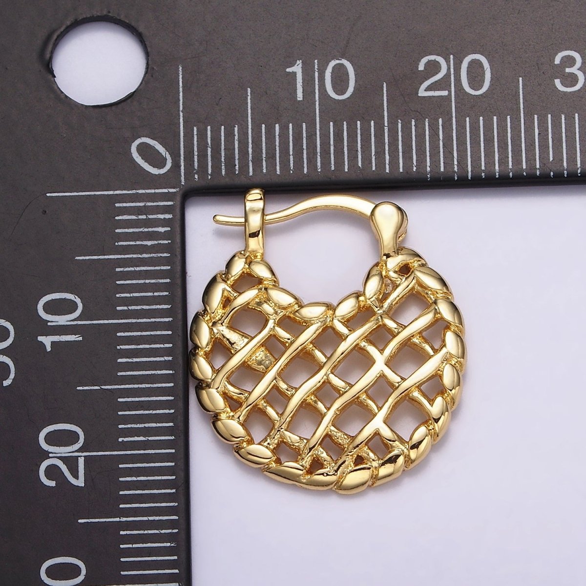 16K Gold Filled Croissant Molten Weave French Lock Latch Hoop Earrings | AE600
