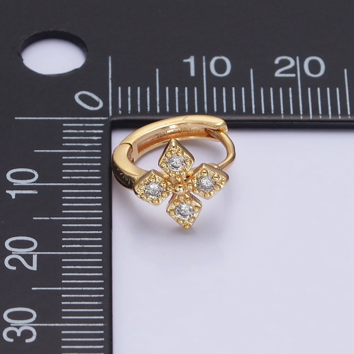 16K Gold Filled Cross Geometric CZ Huggie Earrings in Gold & Silver | AB1447 AB1448