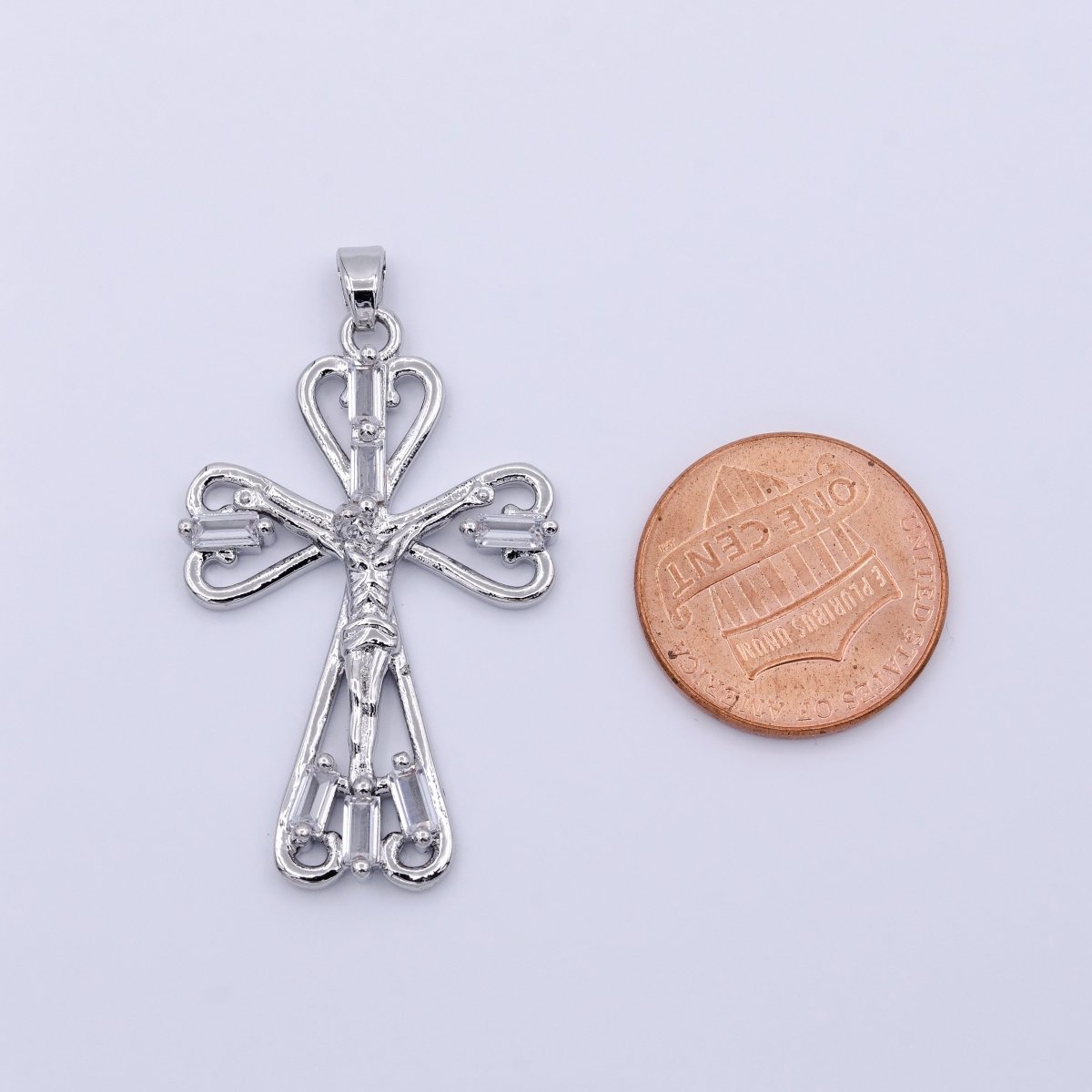 16K Gold Filled Crucifix Cross Clear CZ Baguette Religious Pendant in Gold & Silver | AA479 AA431