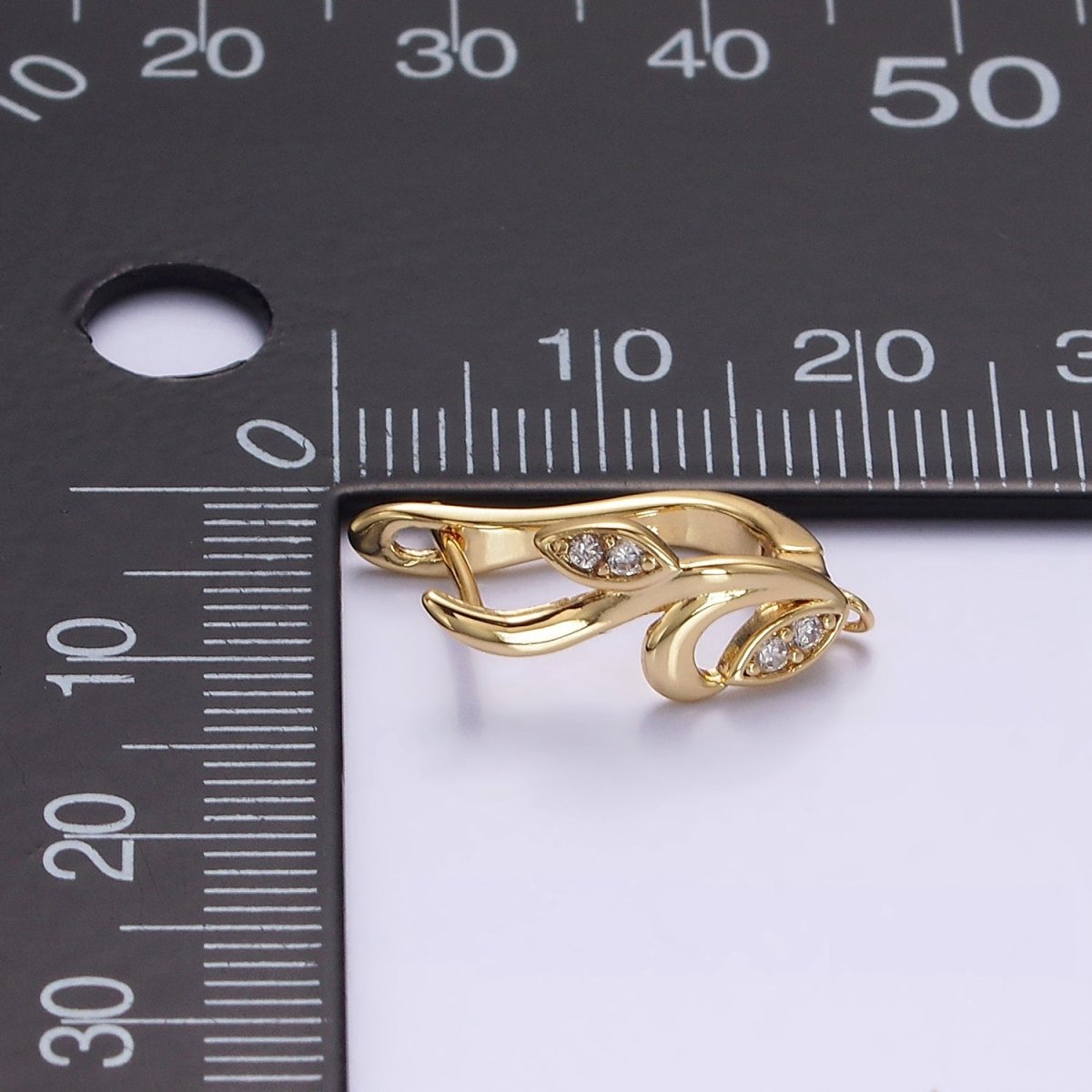 16K Gold Filled Curved Flower Clear Micro Paved CZ English Lock Earrings | Z-466