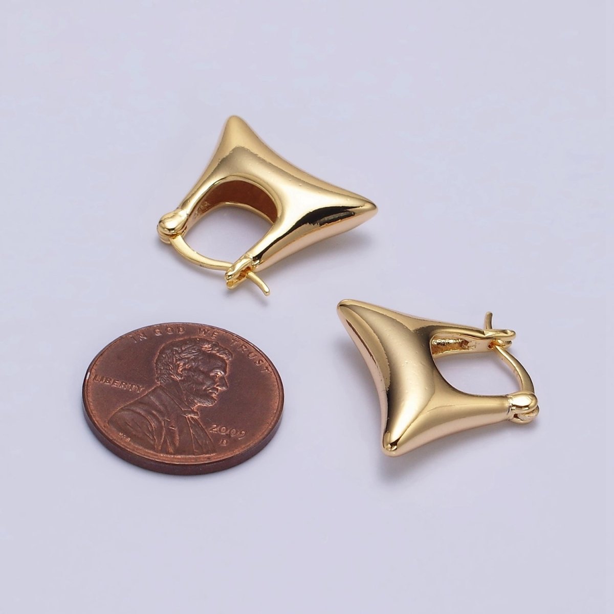 16K Gold Filled Curved Rectangular Chubby Dome French Lock Latch Earrings | AE089