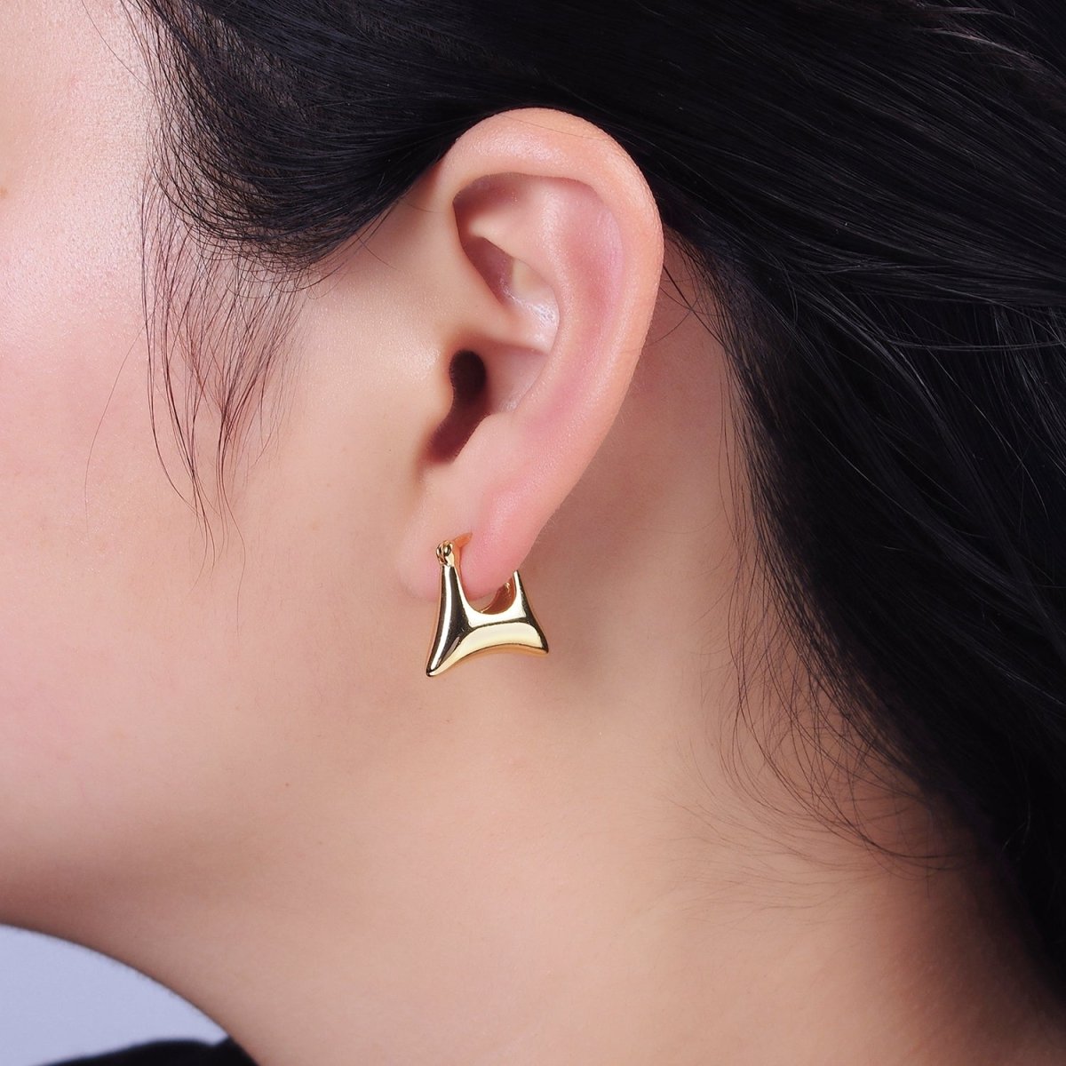 16K Gold Filled Curved Rectangular Chubby Dome French Lock Latch Earrings | AE089