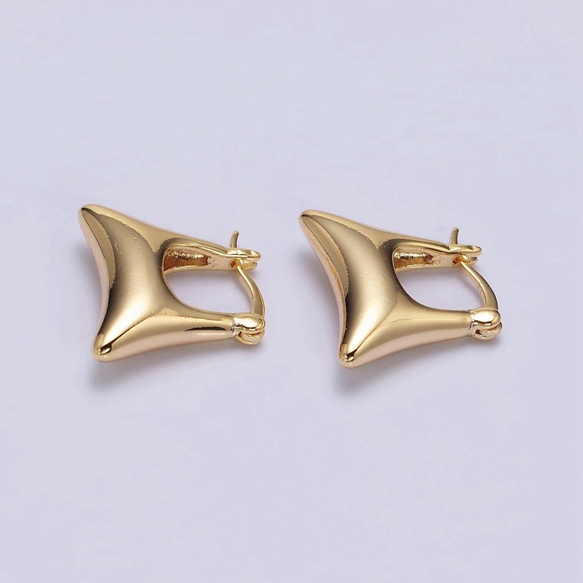 16K Gold Filled Curved Rectangular Chubby Dome French Lock Latch Earrings | AE089