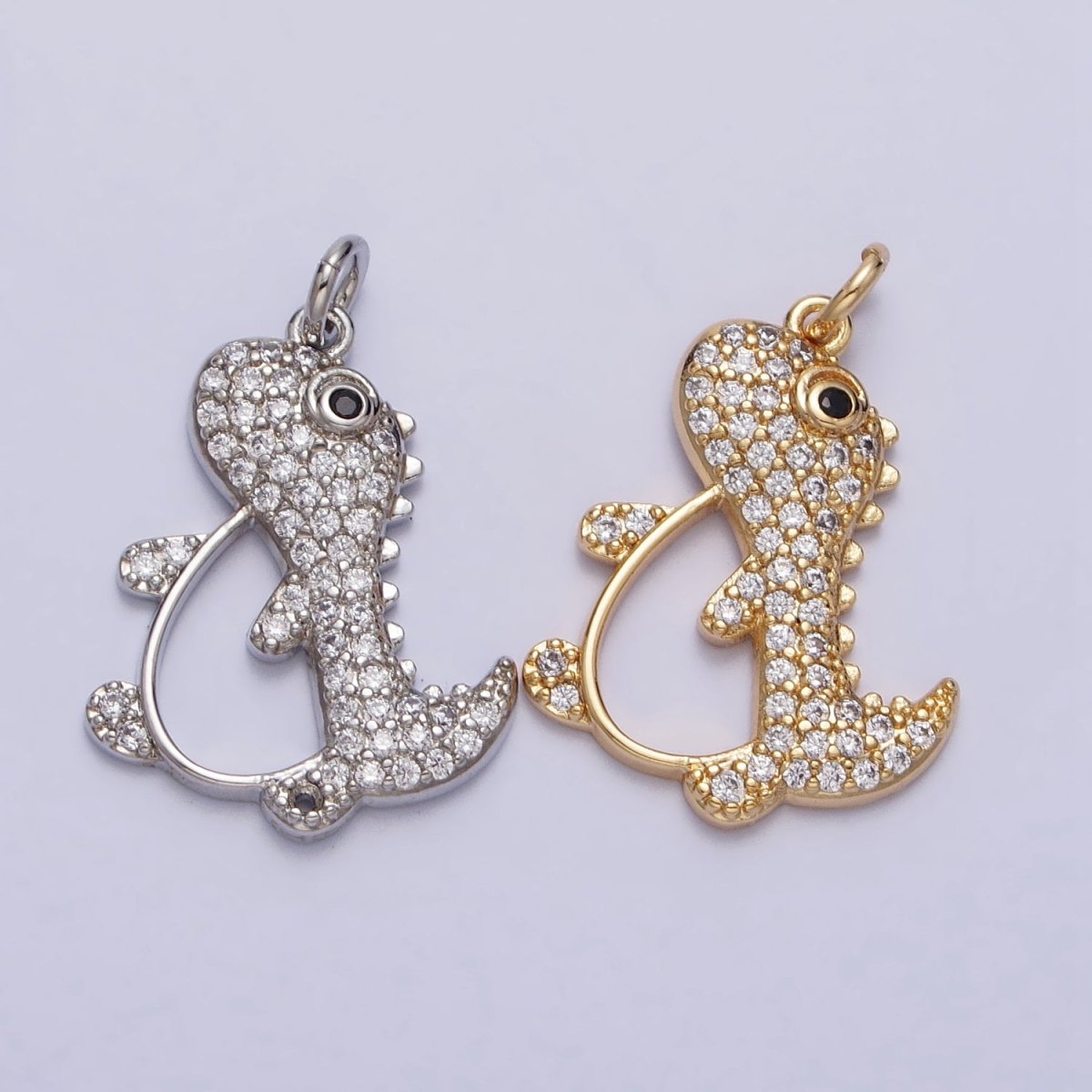 16K Gold Filled Cute Dinosaur Micro Paved CZ Open Charm in Gold & Silver | AC273 AC274