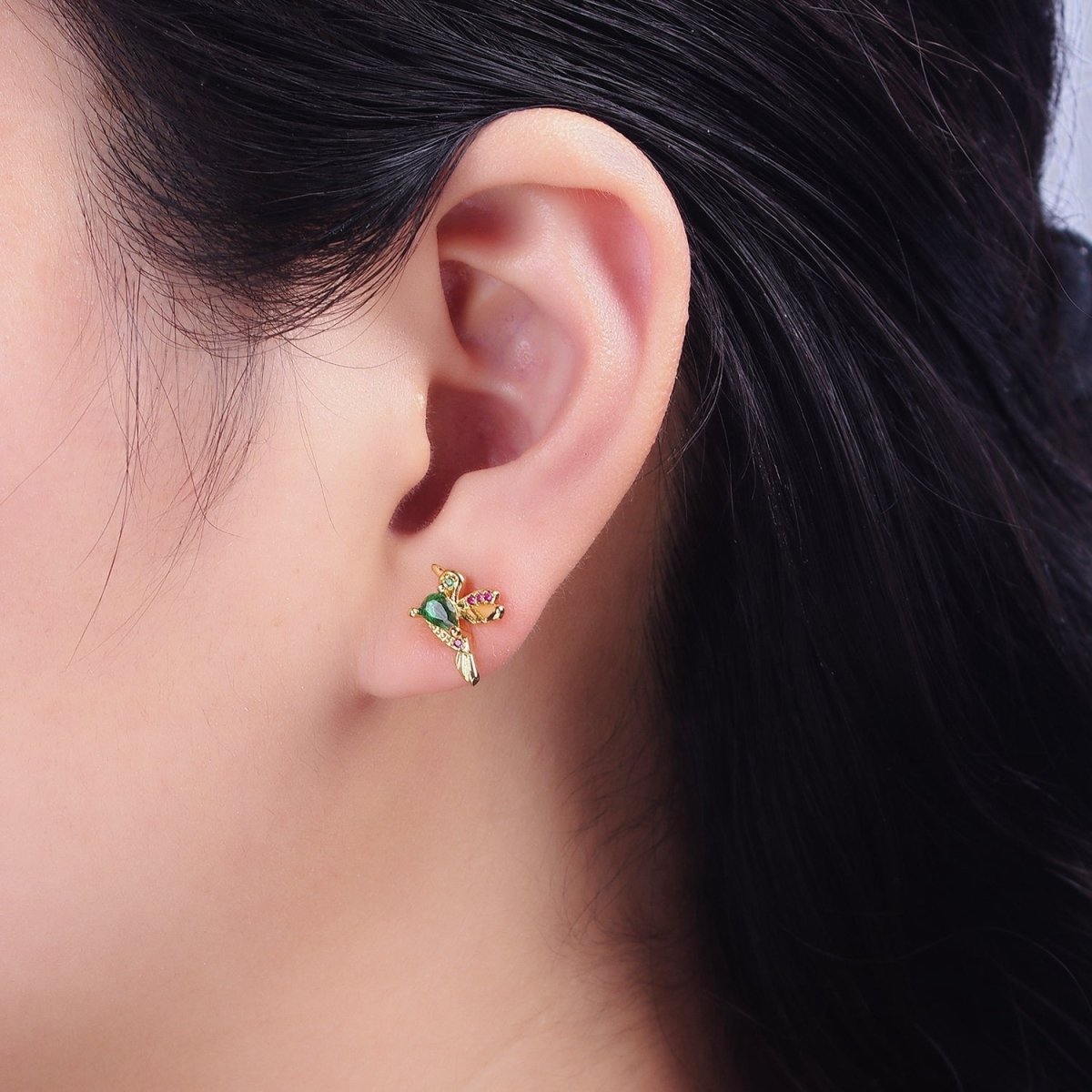 16K Gold Filled CZ Clear, Multicolor Teardrop Bird Animal Stud Earrings in Gold & Silver | AE591 - AE594