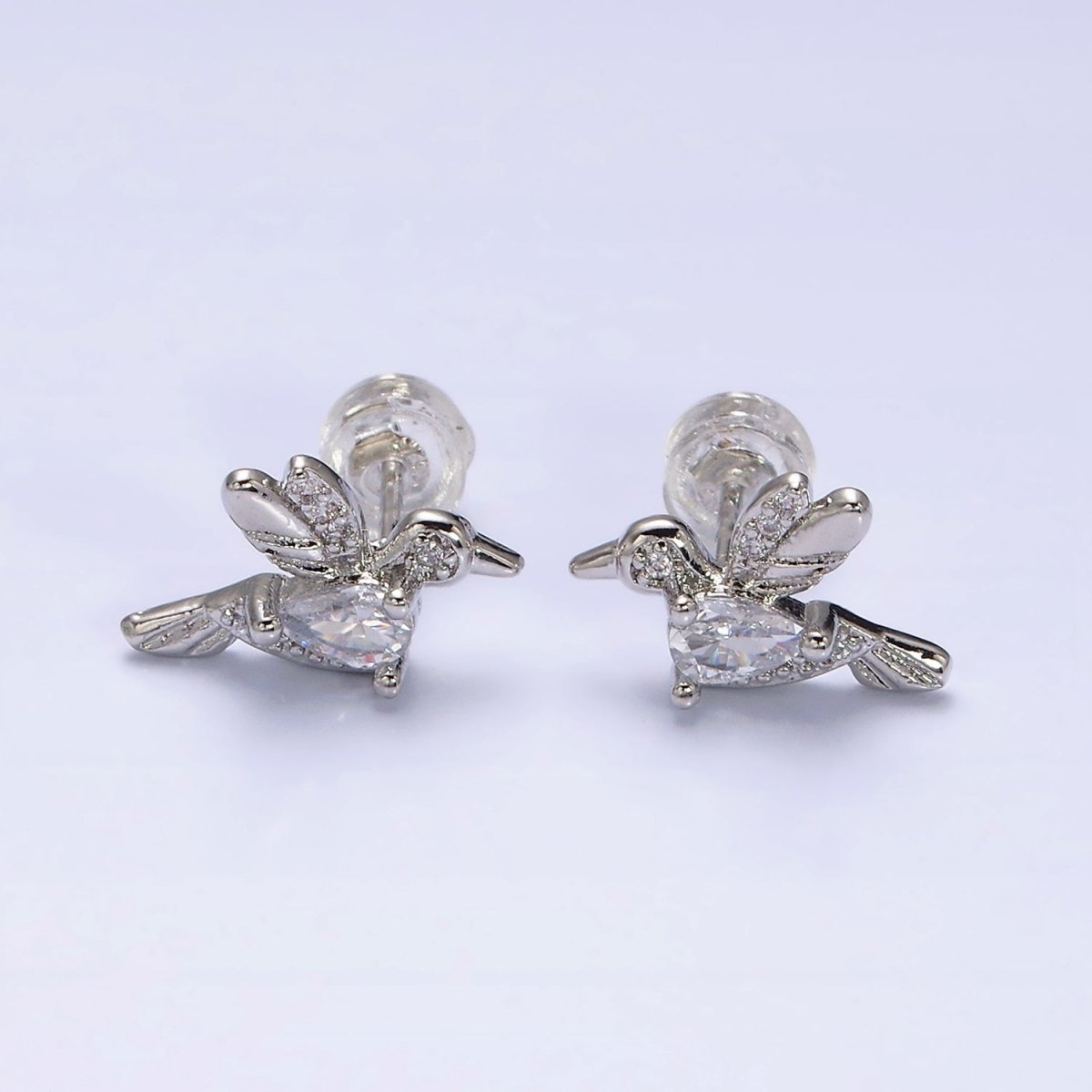 16K Gold Filled CZ Clear, Multicolor Teardrop Bird Animal Stud Earrings in Gold & Silver | AE591 - AE594