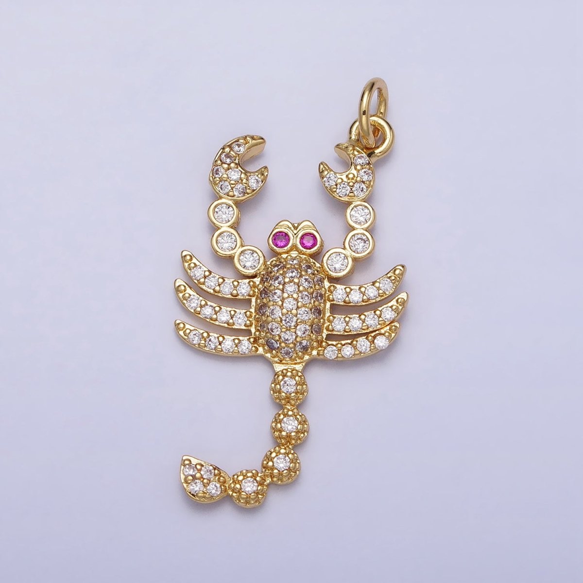 16K Gold Filled CZ Fuchsia-Eyed 27.5mm, 33.8mm Lobster Scorpion Animal Micro Paved Charm in Gold & Silver | AC1266, AC1274