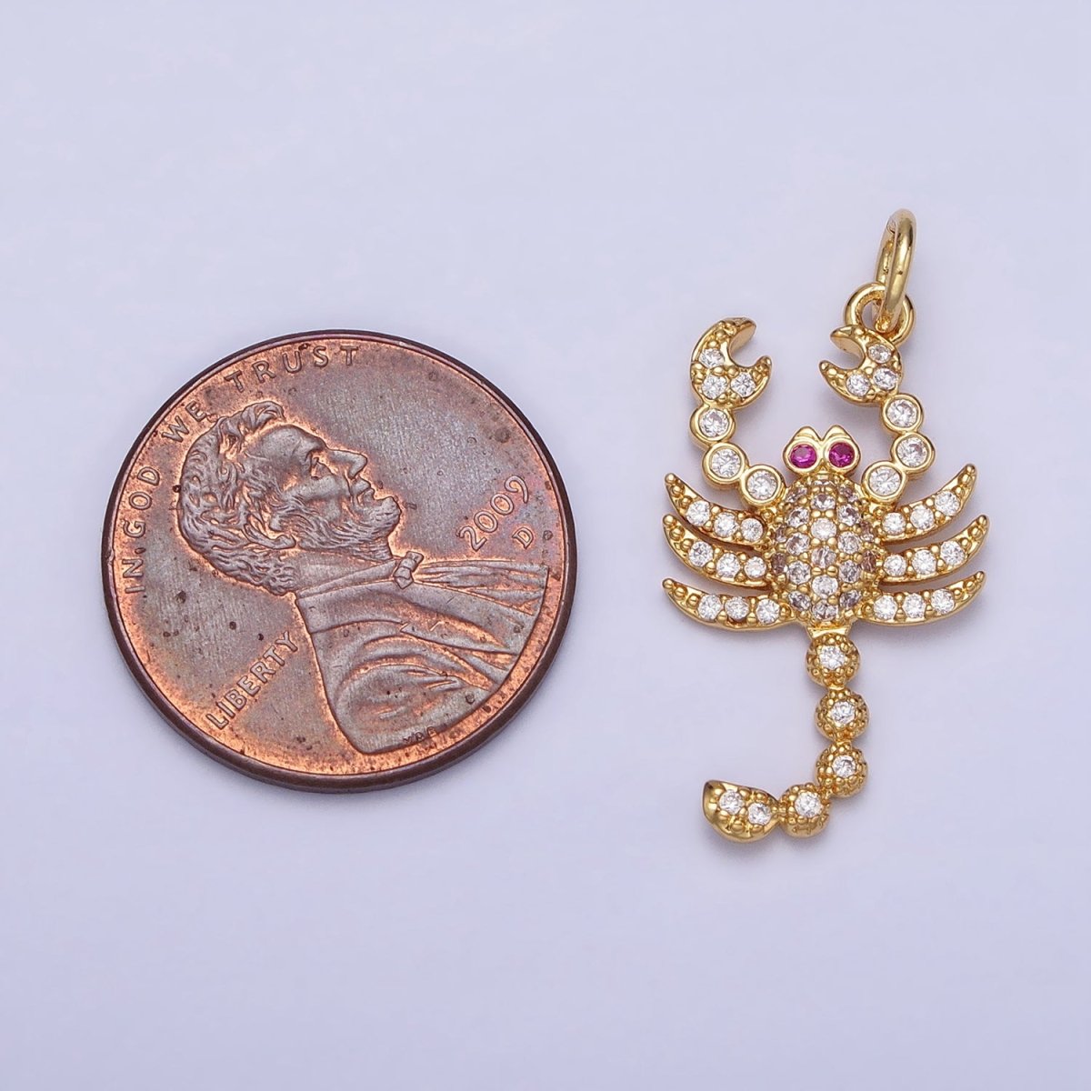 16K Gold Filled CZ Fuchsia-Eyed 27.5mm, 33.8mm Lobster Scorpion Animal Micro Paved Charm in Gold & Silver | AC1266, AC1274