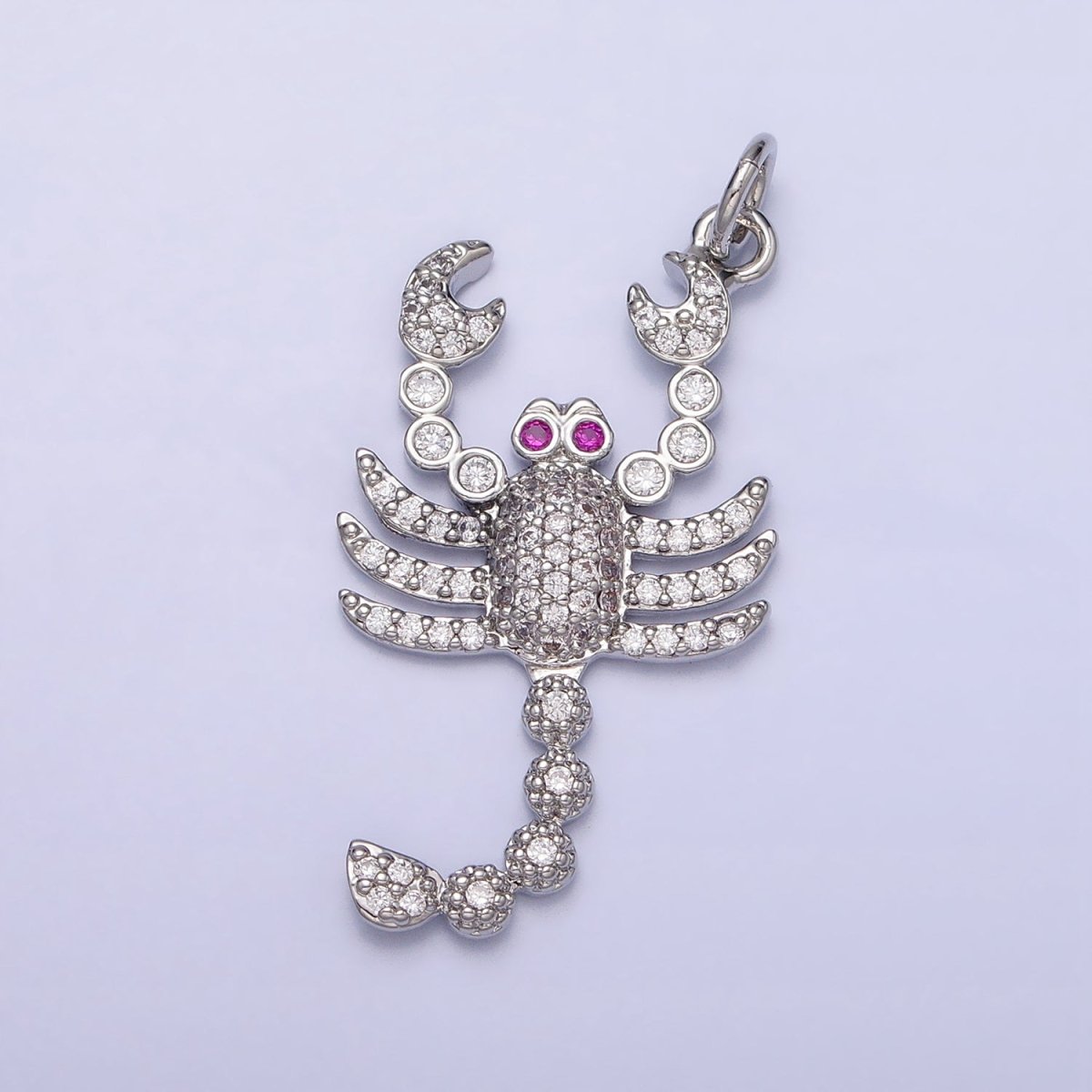 16K Gold Filled CZ Fuchsia-Eyed 27.5mm, 33.8mm Lobster Scorpion Animal Micro Paved Charm in Gold & Silver | AC1266, AC1274