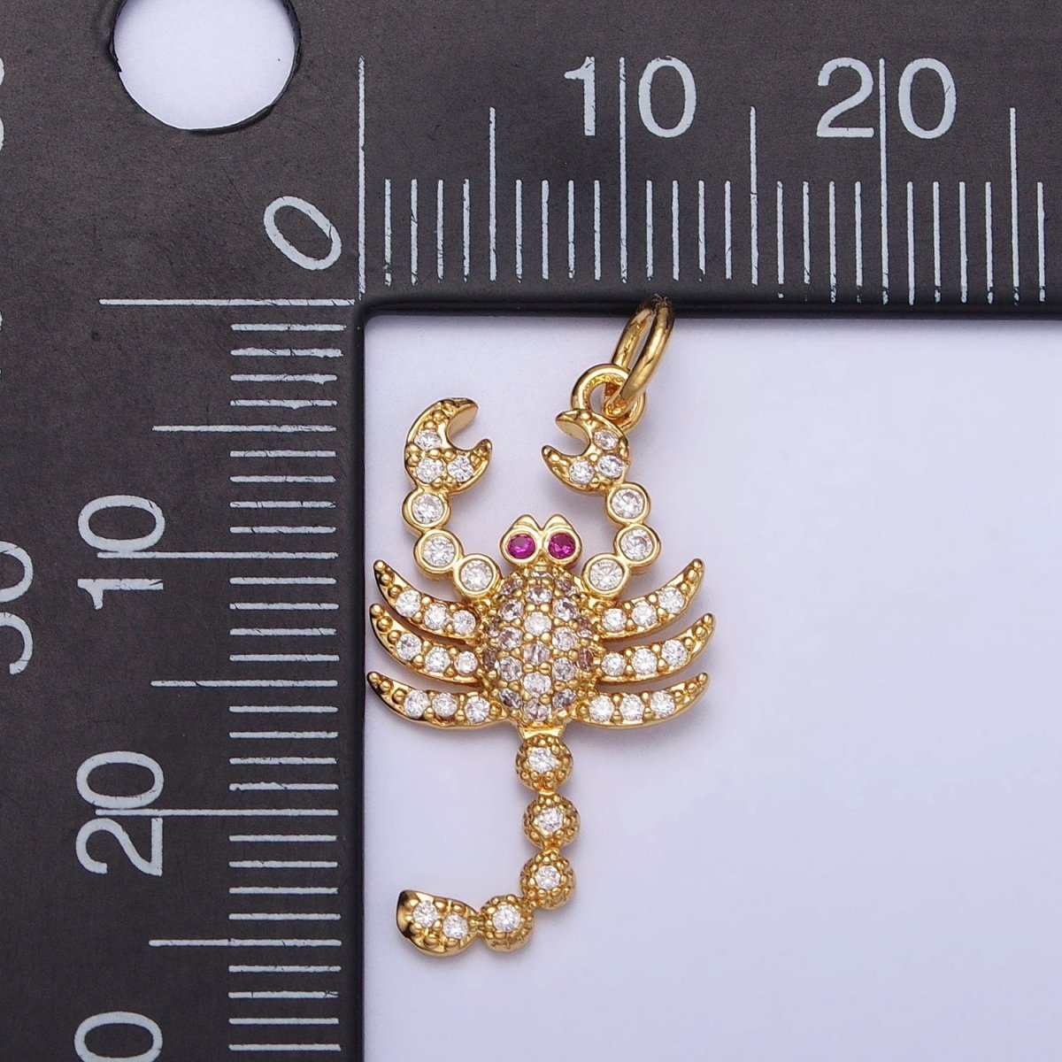 16K Gold Filled CZ Fuchsia-Eyed 27.5mm, 33.8mm Lobster Scorpion Animal Micro Paved Charm in Gold & Silver | AC1266, AC1274