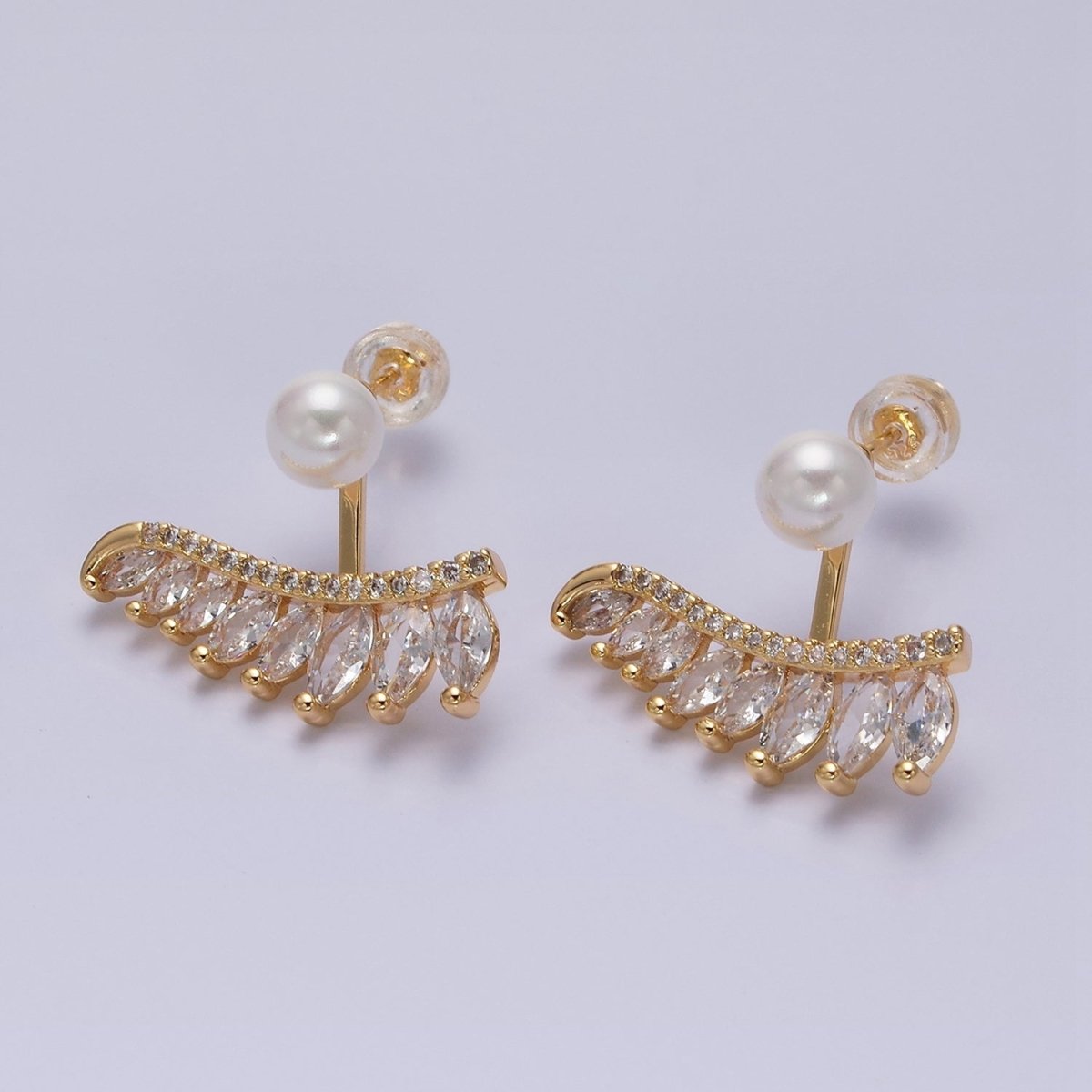 16K Gold Filled CZ Marquise Micro Paved Lined Drop Stud Earrings in Gold & Silver | AD1177 AD1178