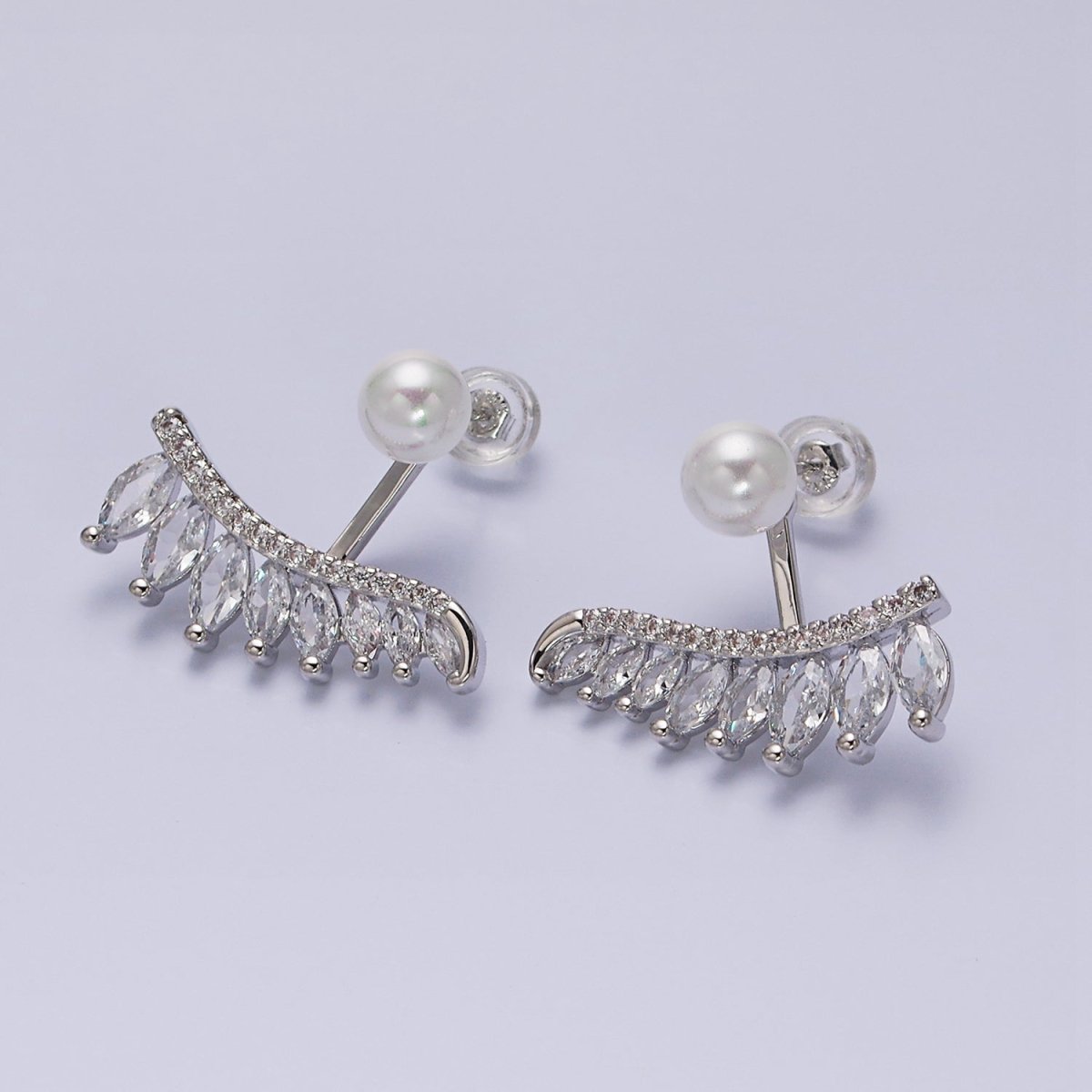 16K Gold Filled CZ Marquise Micro Paved Lined Drop Stud Earrings in Gold & Silver | AD1177 AD1178