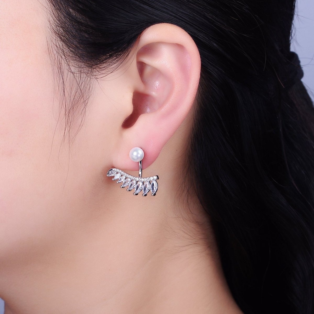 16K Gold Filled CZ Marquise Micro Paved Lined Drop Stud Earrings in Gold & Silver | AD1177 AD1178