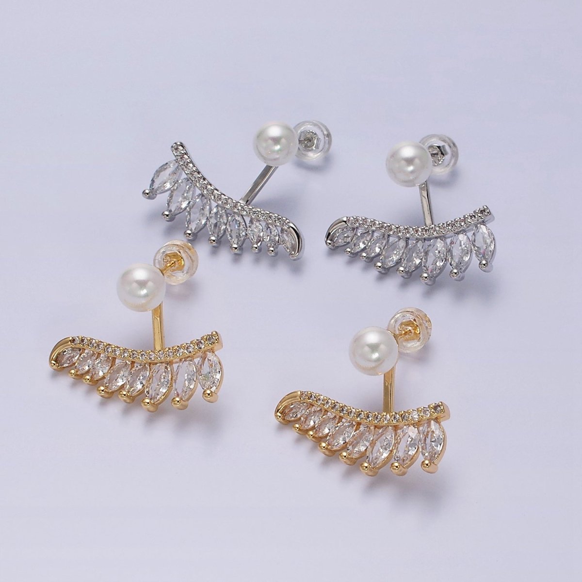 16K Gold Filled CZ Marquise Micro Paved Lined Drop Stud Earrings in Gold & Silver | AD1177 AD1178
