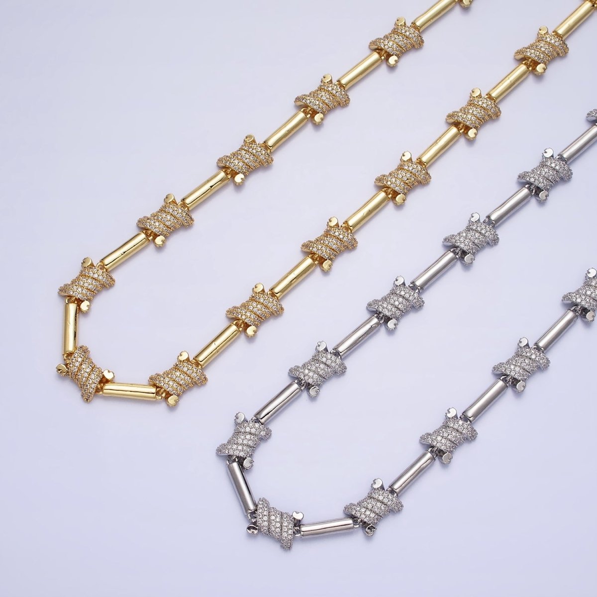 16K Gold Filled CZ Micro Paved Statement Tube Chain 17 Inch Necklace with Lobster Clasps in Gold & Silver | WA-1752 WA-1753 Clearance Pricing
