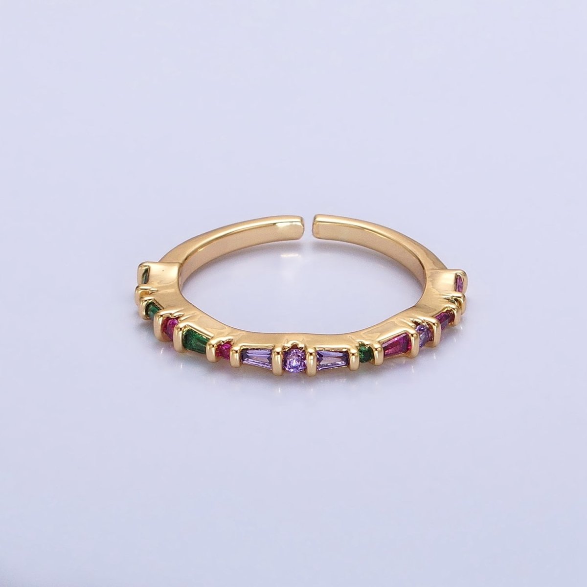 16K Gold Filled CZ Multicolor Round Baguette Lined Ring in Gold & Silver | O-1932 O-1933