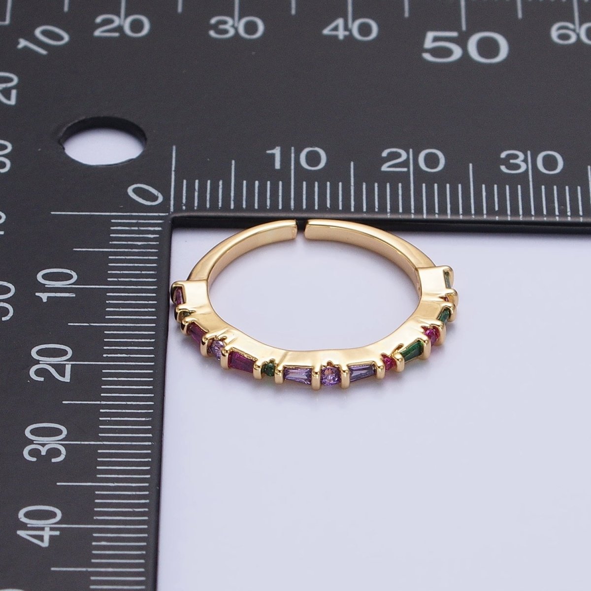 16K Gold Filled CZ Multicolor Round Baguette Lined Ring in Gold & Silver | O-1932 O-1933