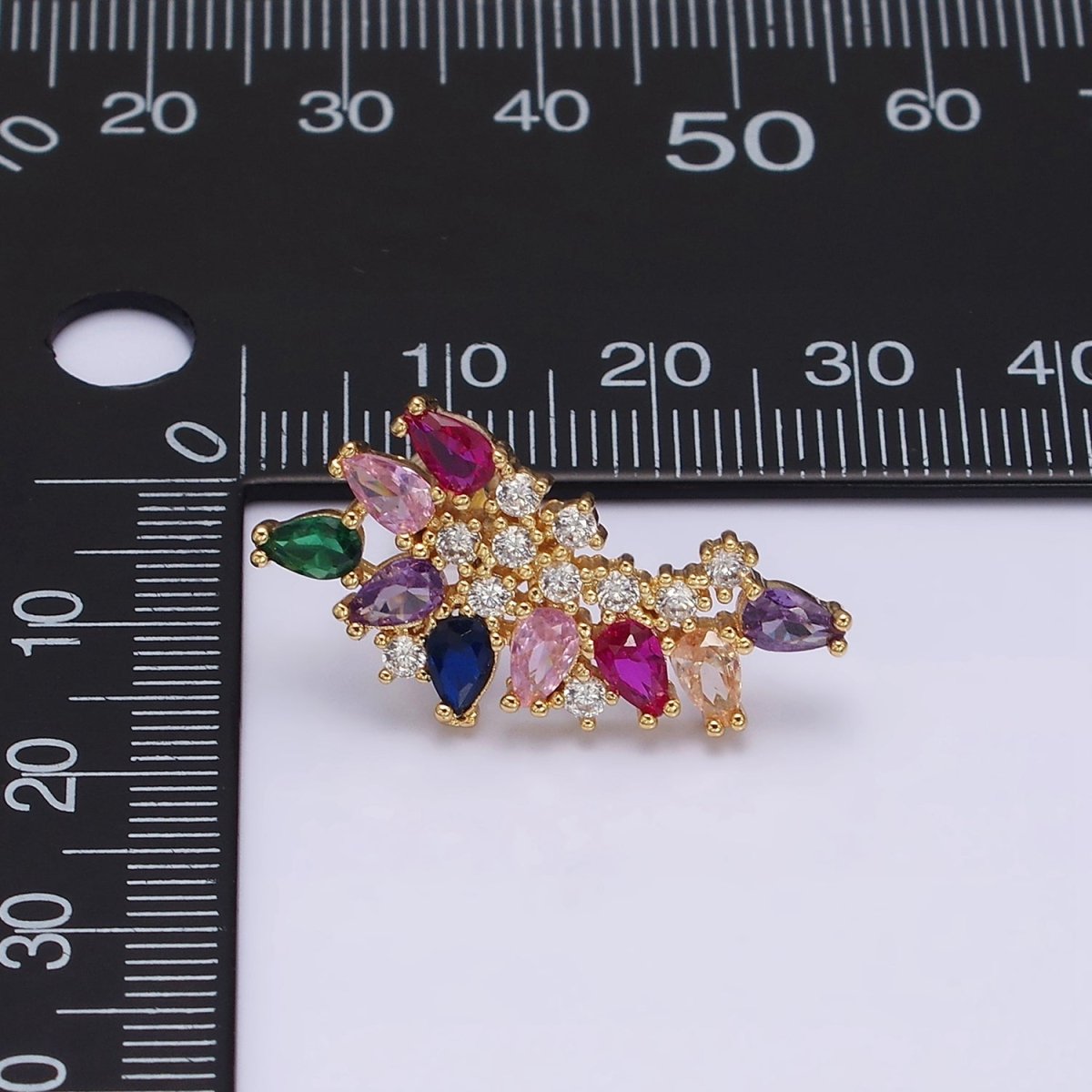 16K Gold Filled CZ Multicolor Teardrop Curved Line Stud Earrings in Gold & Silver | AD1161 AD1162