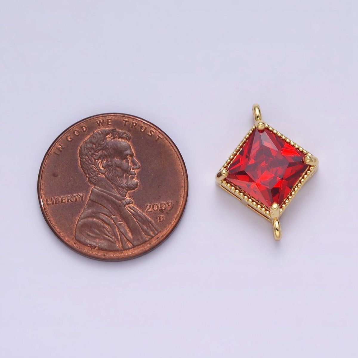 16K Gold Filled CZ Rhombus 17.7mm, 15mm Beaded Birth Month Personalized Connector | Y-710 ~ Y-721, Y-722 ~ Y-733