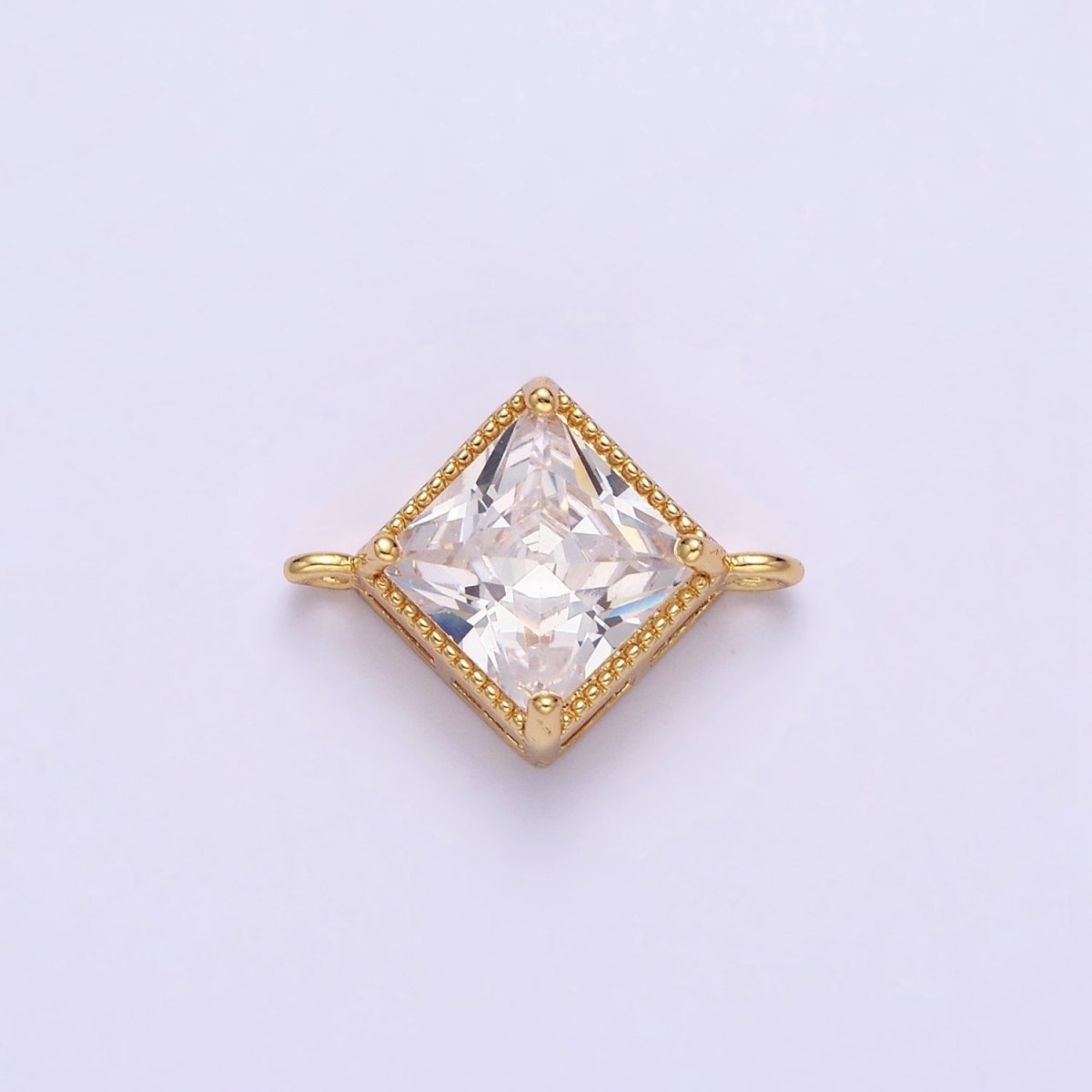 16K Gold Filled CZ Rhombus 17.7mm, 15mm Beaded Birth Month Personalized Connector | Y-710 ~ Y-721, Y-722 ~ Y-733