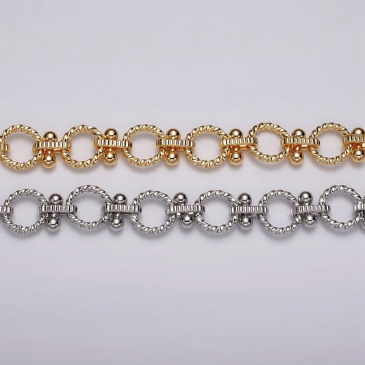16k Gold Plated Designed Twisted Rolo Link Unfinished Chain in Gold & Silver by Yard | ROLL-1165 ROLL-1166 Clearance Pricing