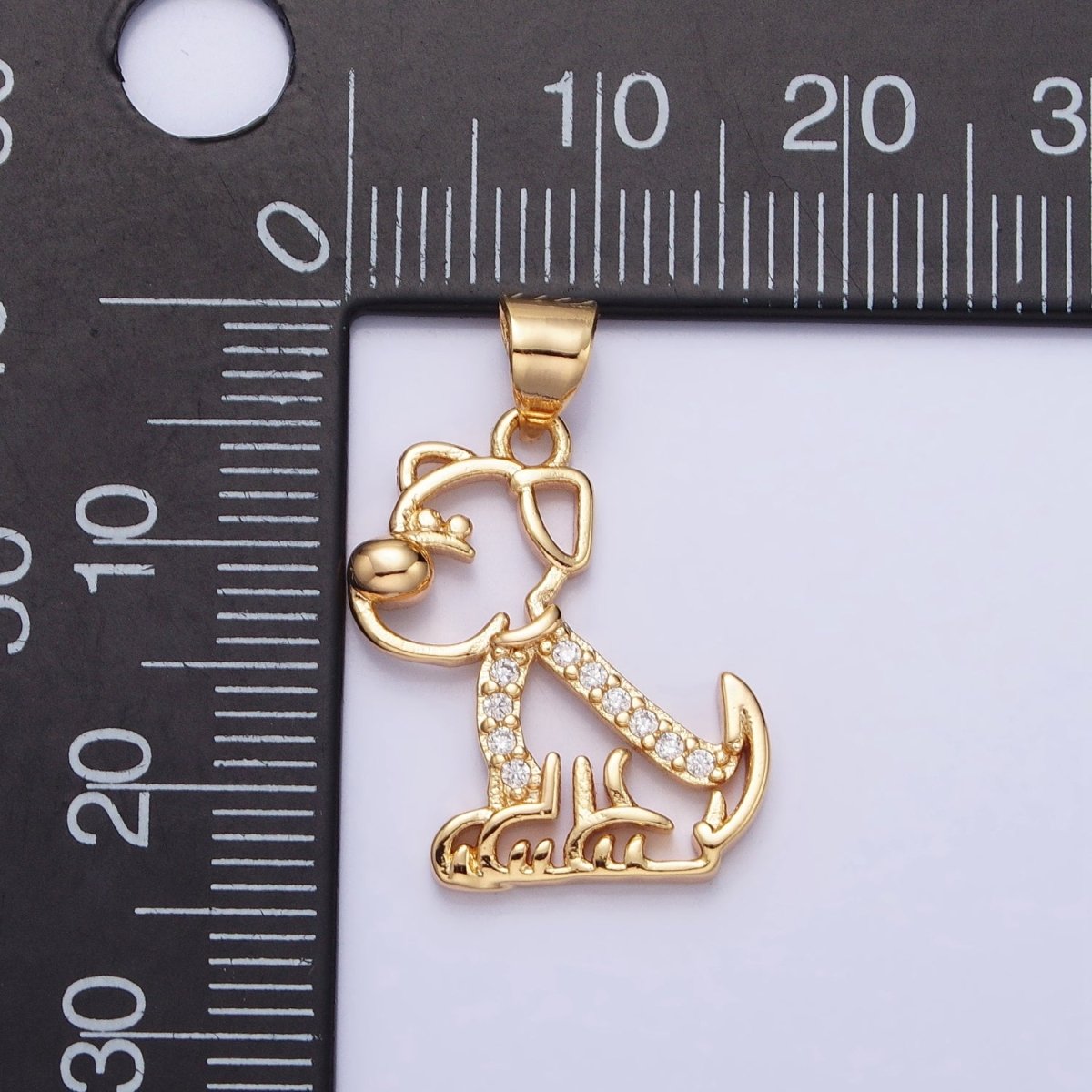 16K Gold Filled Dog Pet Animal Micro Paved CZ Open Pendant in Gold & Silver | AA302 AA312