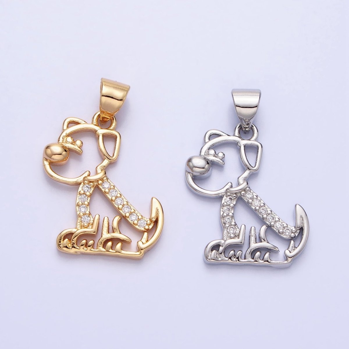 16K Gold Filled Dog Pet Animal Micro Paved CZ Open Pendant in Gold & Silver | AA302 AA312