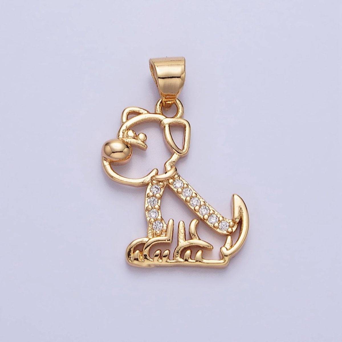16K Gold Filled Dog Pet Animal Micro Paved CZ Open Pendant in Gold & Silver | AA302 AA312