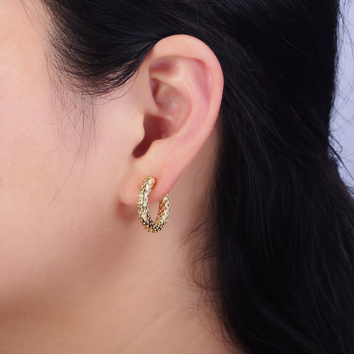 16K Gold Filled Dotted Textured 20.5mm Endless Hoop Earrings in Gold & Silver | AD885 AD886
