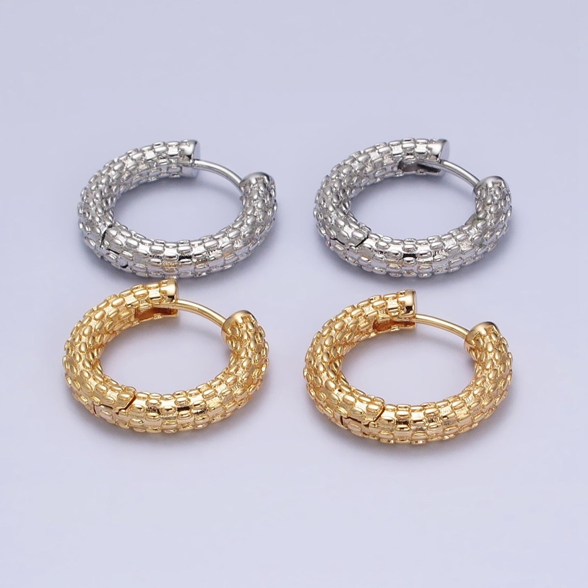 16K Gold Filled Dotted Textured 20.5mm Endless Hoop Earrings in Gold & Silver | AD885 AD886