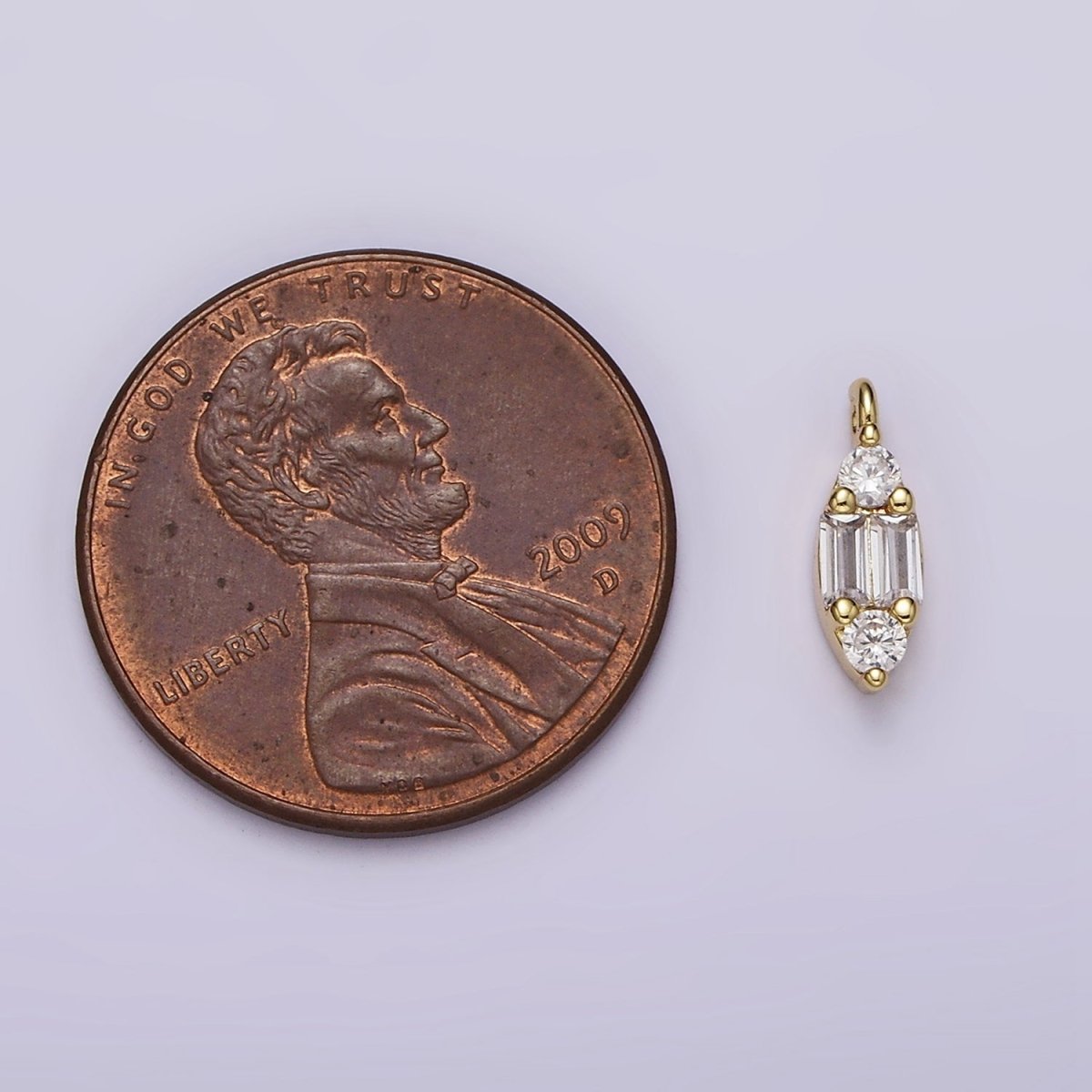 16K Gold Filled Double Baguette CZ Marquise-Shaped Mini Charm | N-969